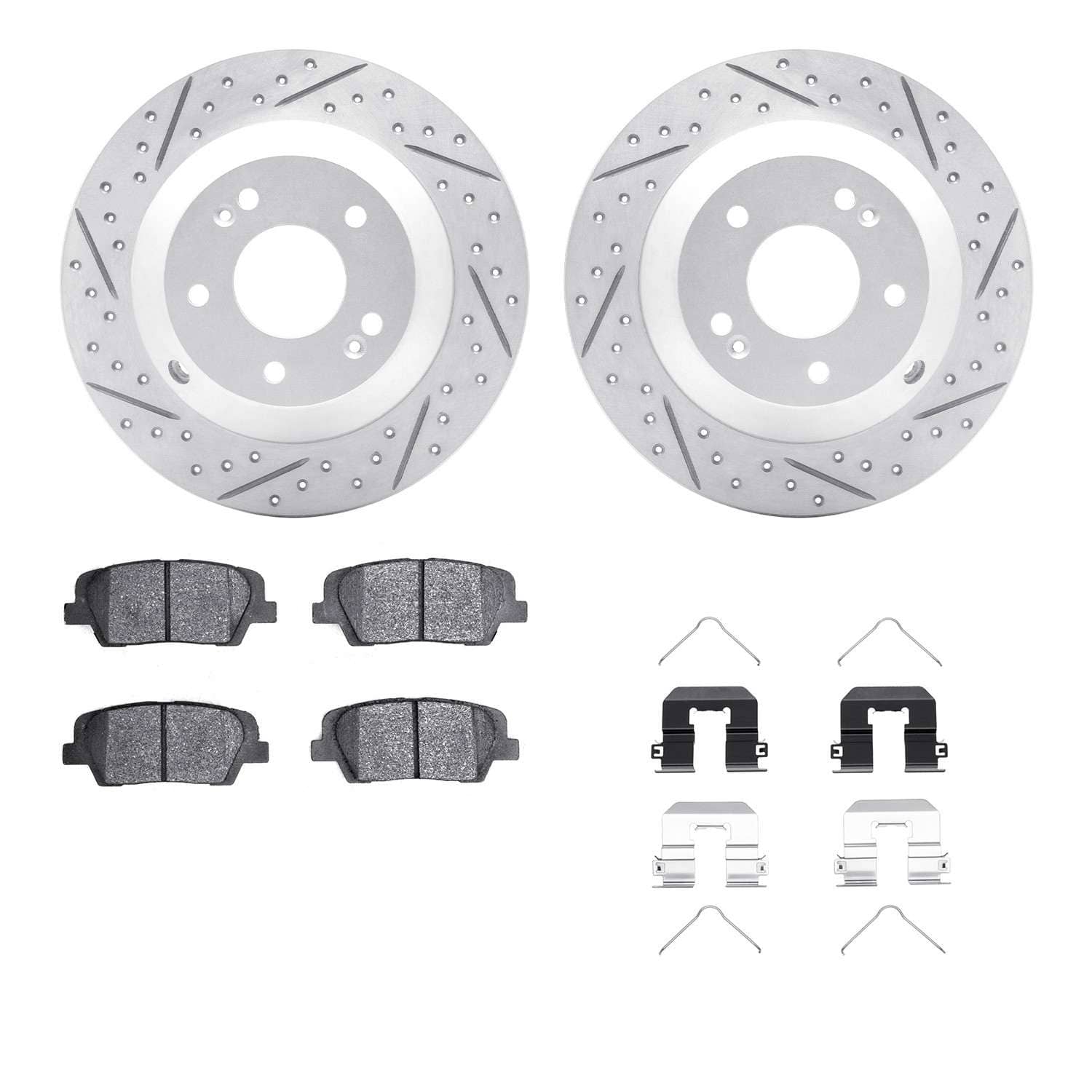 R1 Concepts 15-20 Kia Sorento Rear Drill/Slot Carbon Coated Rotor Set w/Optimum Pads