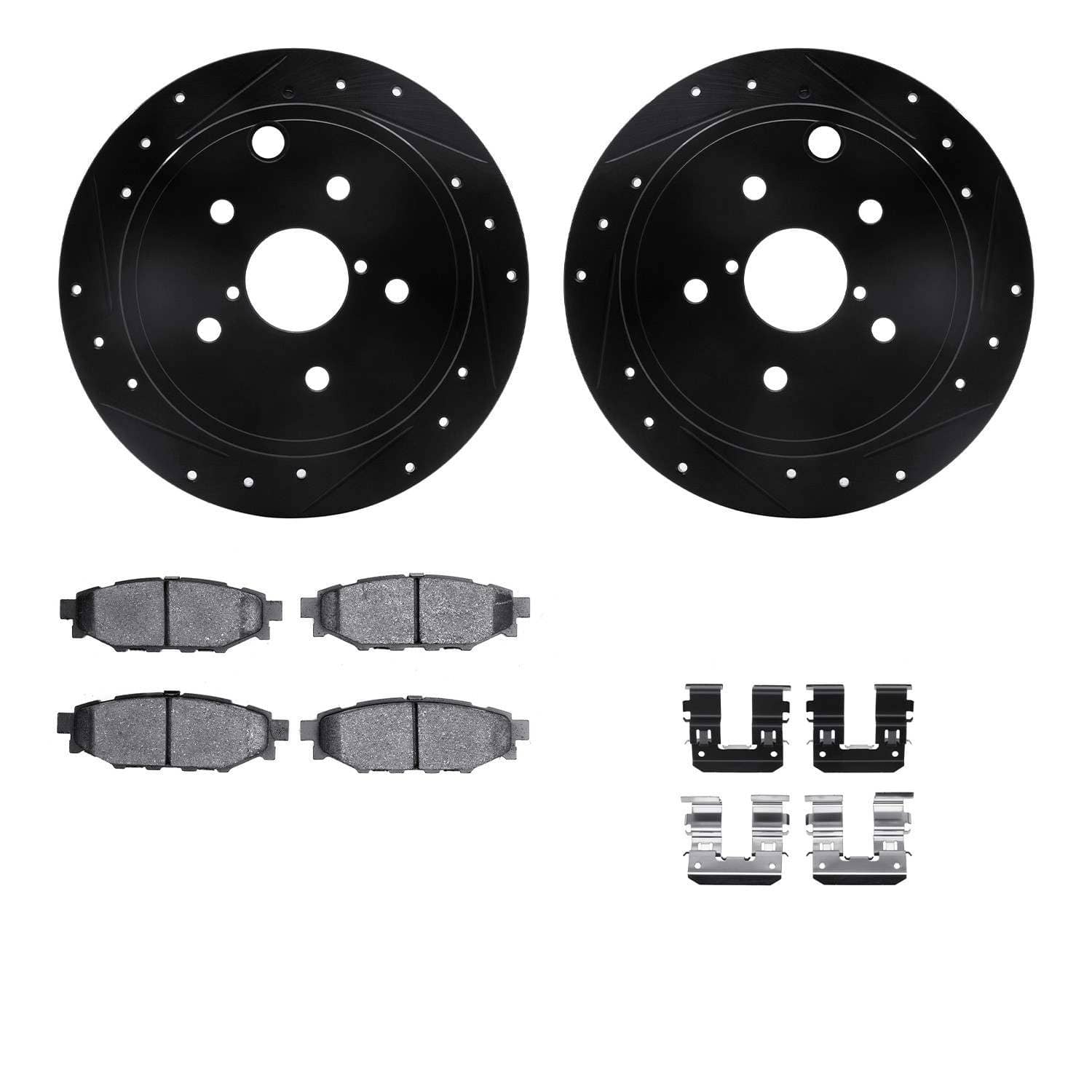 R1 Concepts 15-21 Subaru WRX Rear Drilled & Slotted Black Brake Rotor Set w/Ceramic Pads and Hardware