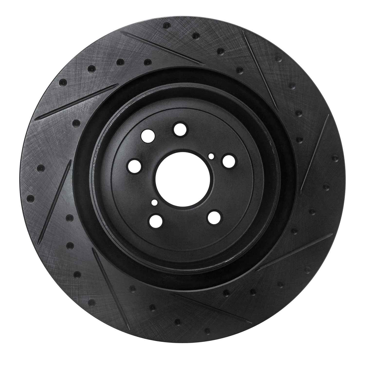 R1 Concepts 15-22 Lexus GS F Left Rear Drilled & Slotted Black Brake Rotor - Image 2