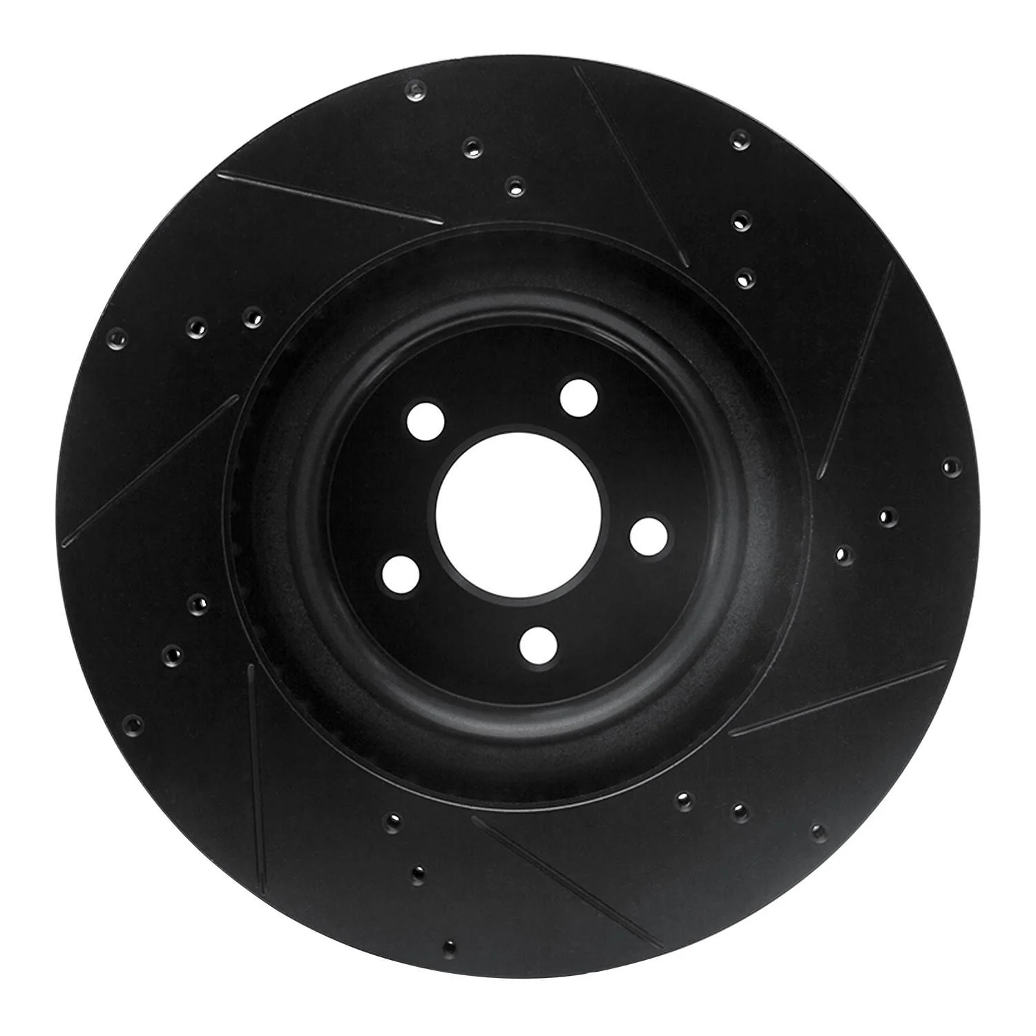 R1 Concepts 15-23 Ford Mustang Front Left Drilled & Slotted Black Brake Rotor - Image 2
