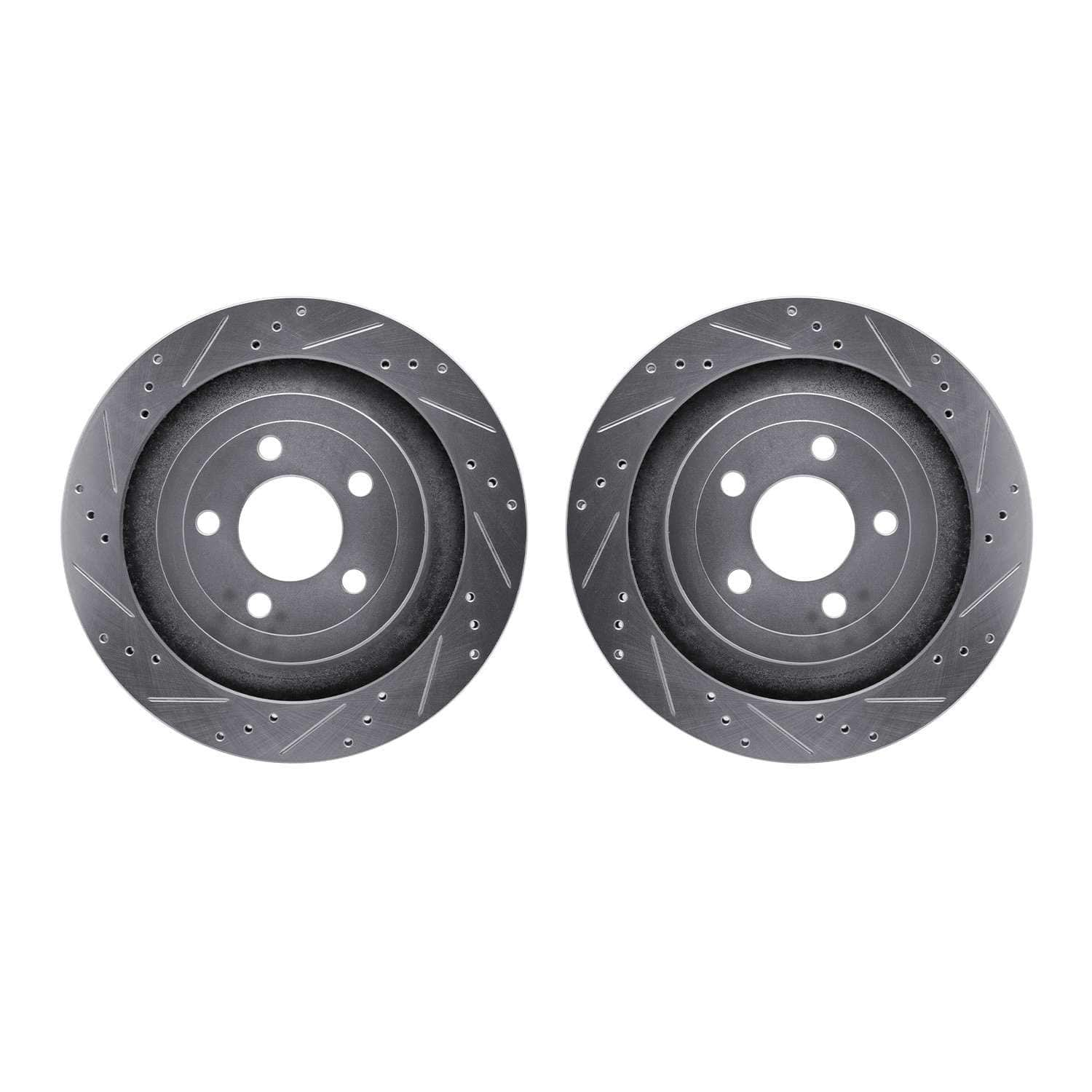 R1 Concepts 15-23 Ford Mustang Rear Drilled & Slotted Silver Brake Rotor Set