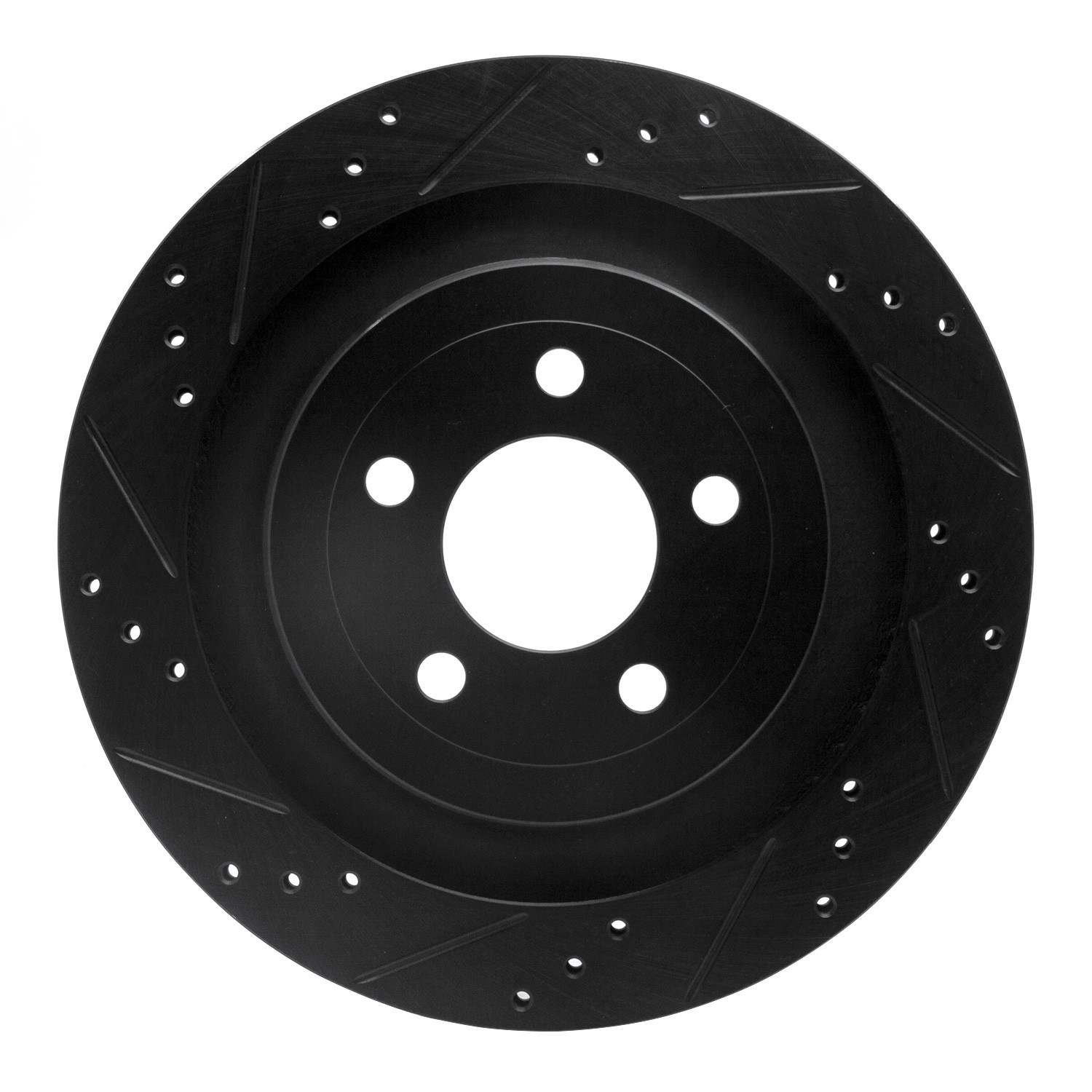 R1 Concepts 15-23 Ford Mustang Rear Left Drilled & Slotted Black Brake Rotor