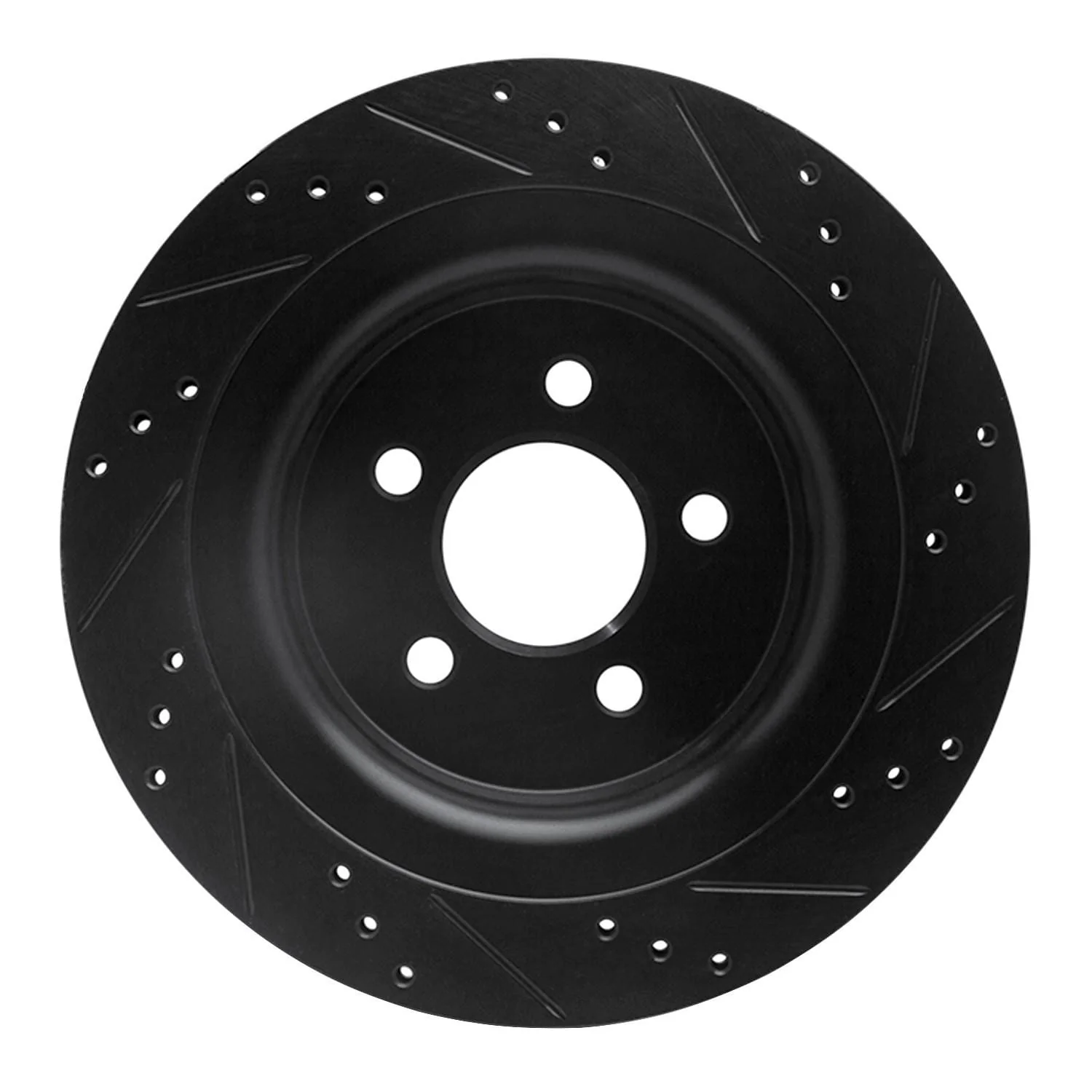R1 Concepts 15-23 Ford Mustang Rear Left Drilled & Slotted Black Brake Rotor - Image 2
