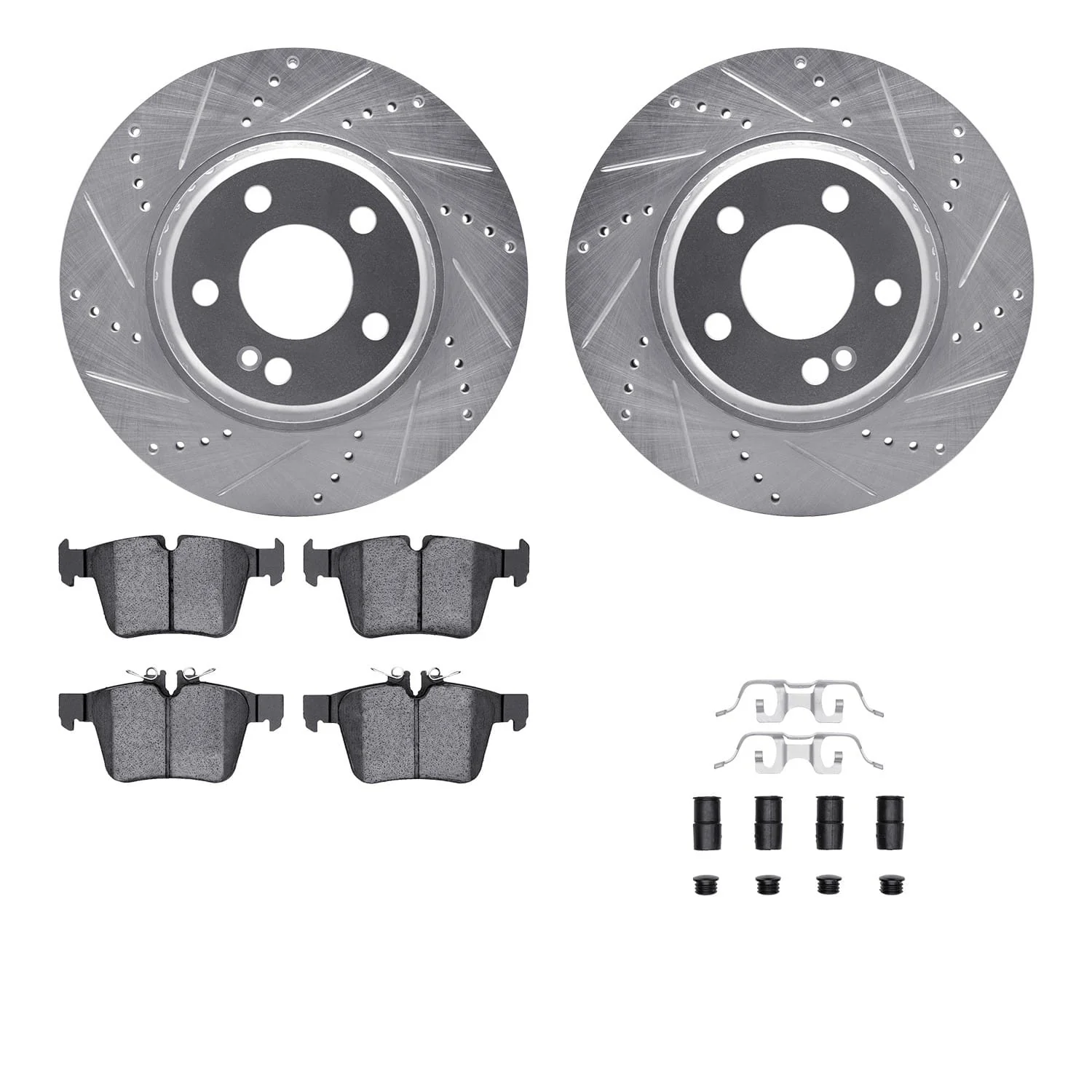R1 Concepts 15-23 Mercedes-Benz C300 Rear Drill/Slot Silver Rotors w/Euro Ceramic Pads