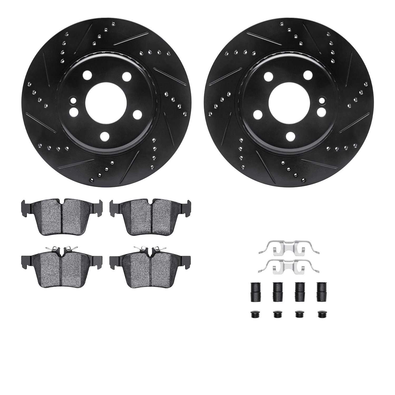 R1 Concepts 15-23 Mercedes-Benz C300 Rear Drilled & Slotted Black Brake Rotor Set w/Ceramic Pads and Hardware