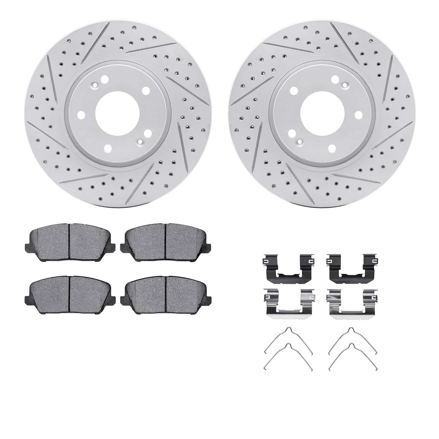 R1 Concepts 16-17 Hyundai Veloster Front Drill/Slot Carbon Coated Rotor Set w/Optimum Pads