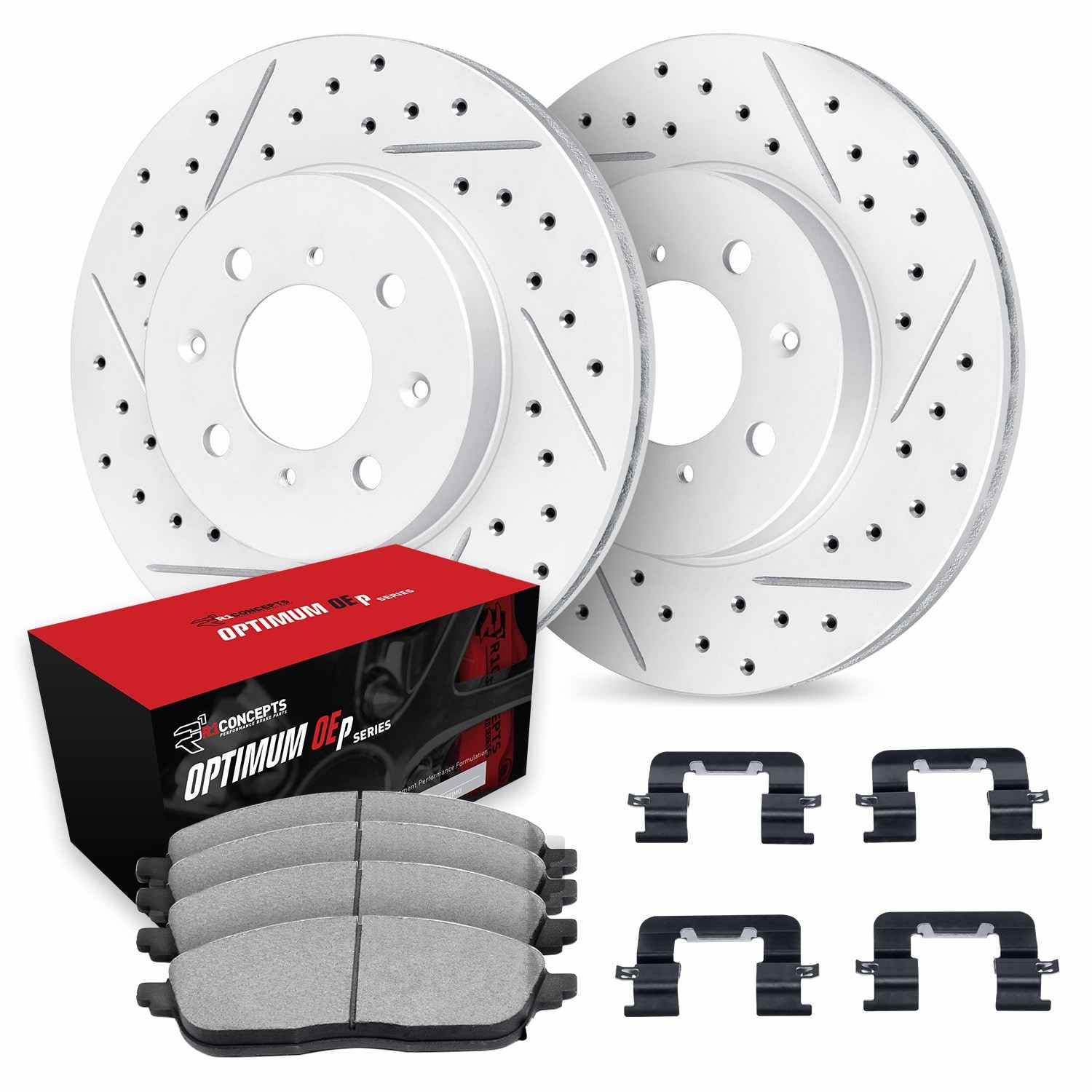 R1 Concepts 16-18 Smart Fortwo Front Drill/Slot Carbon Coated Rotor Set w/Optimum Pads