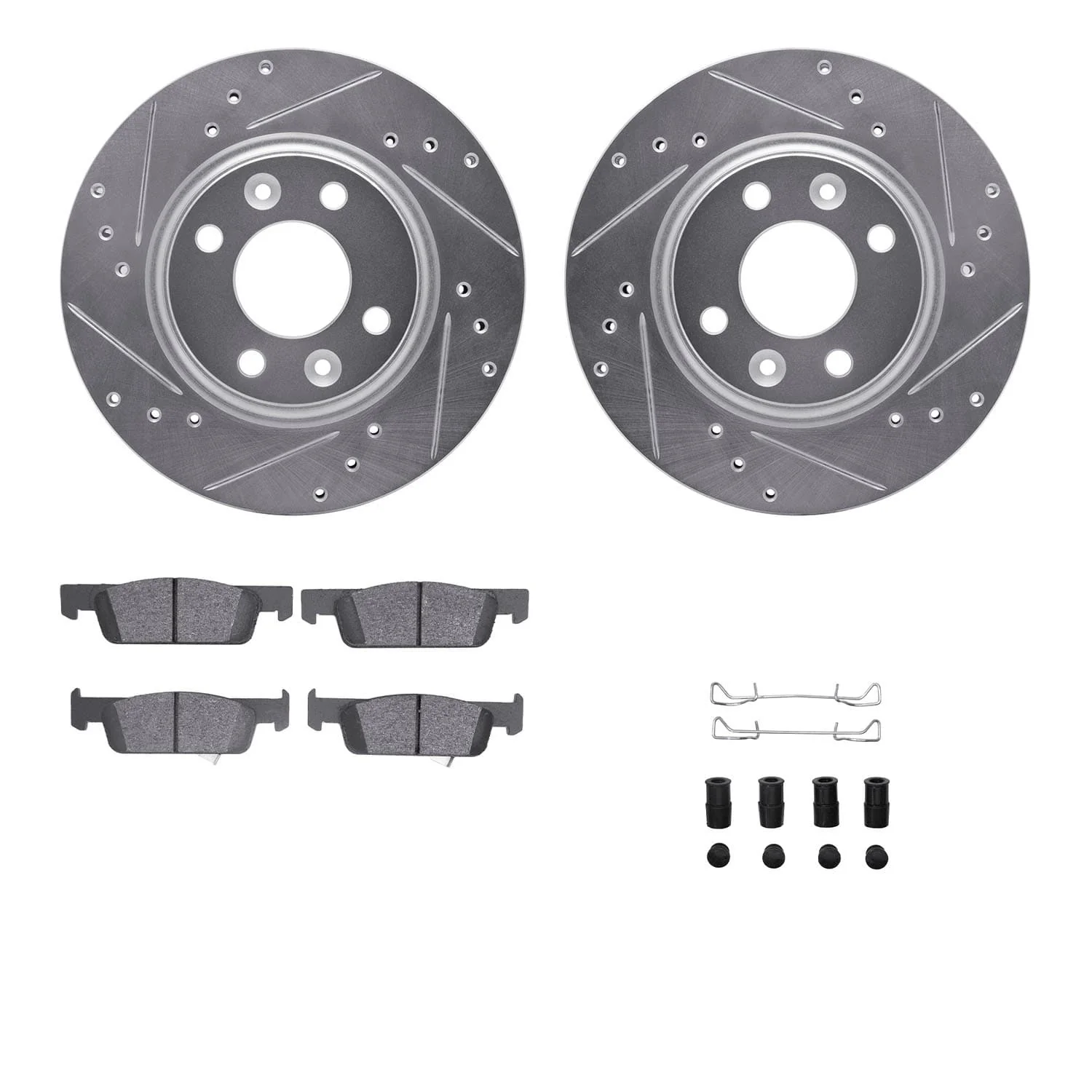 R1 Concepts 16-18 Smart Fortwo Front Drilled & Slotted Silver Brake Rotor Set w/Ceramic Pads and Hardware