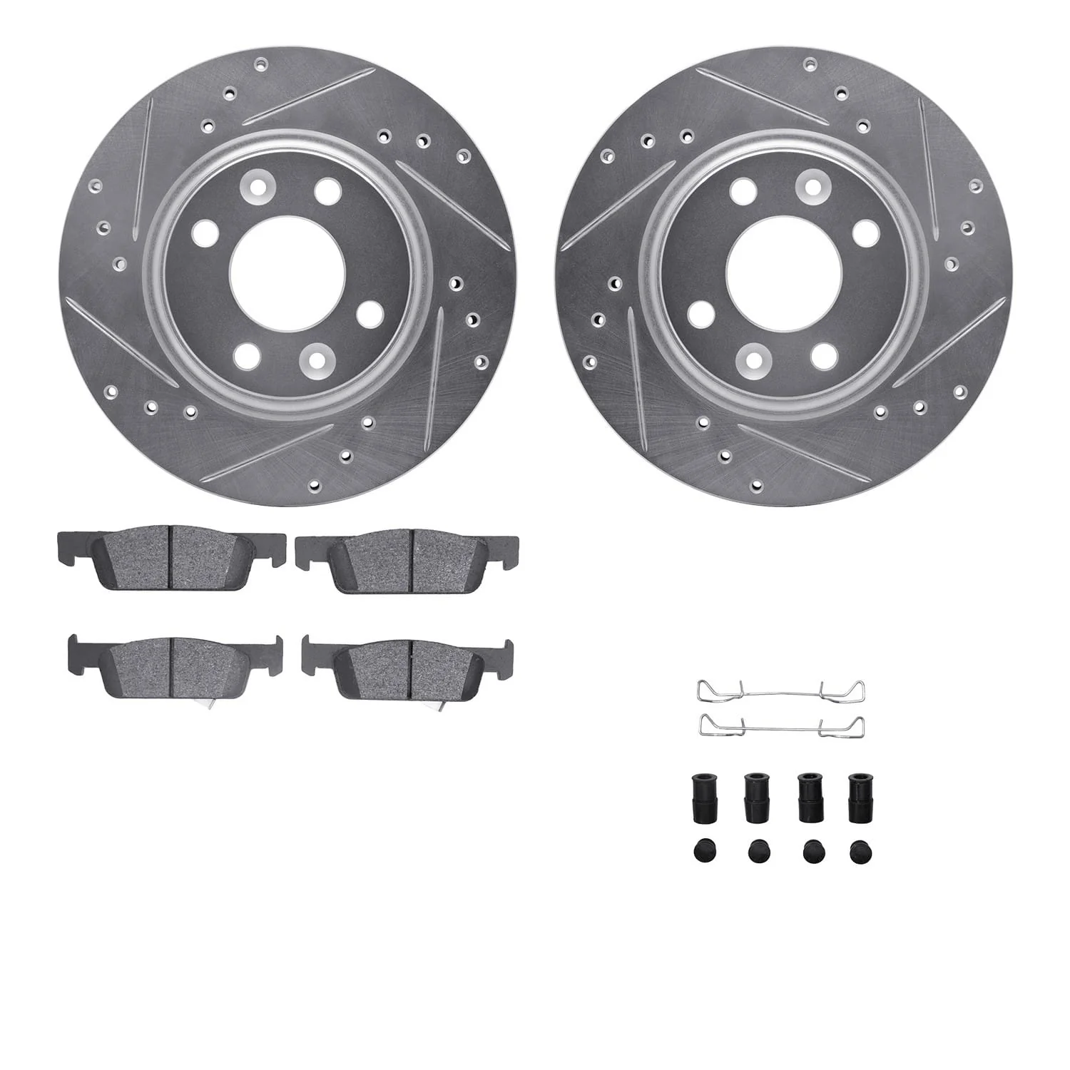 R1 Concepts 16-18 Smart Fortwo Front Drilled & Slotted Silver Brake Rotor Set w/Optimum OE Pads and Hardware
