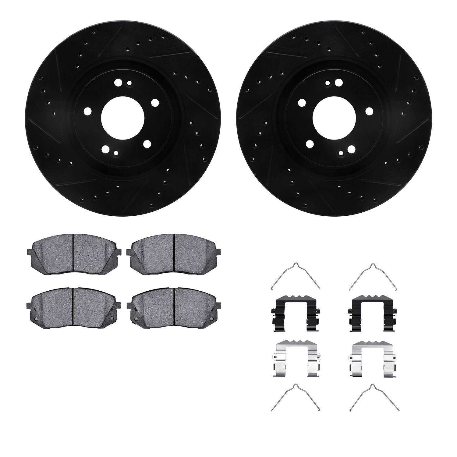 R1 Concepts 16-20 Hyundai Sonata Front Drilled & Slotted Black Brake Rotor Set w/Optimum OE Pads and Hardware