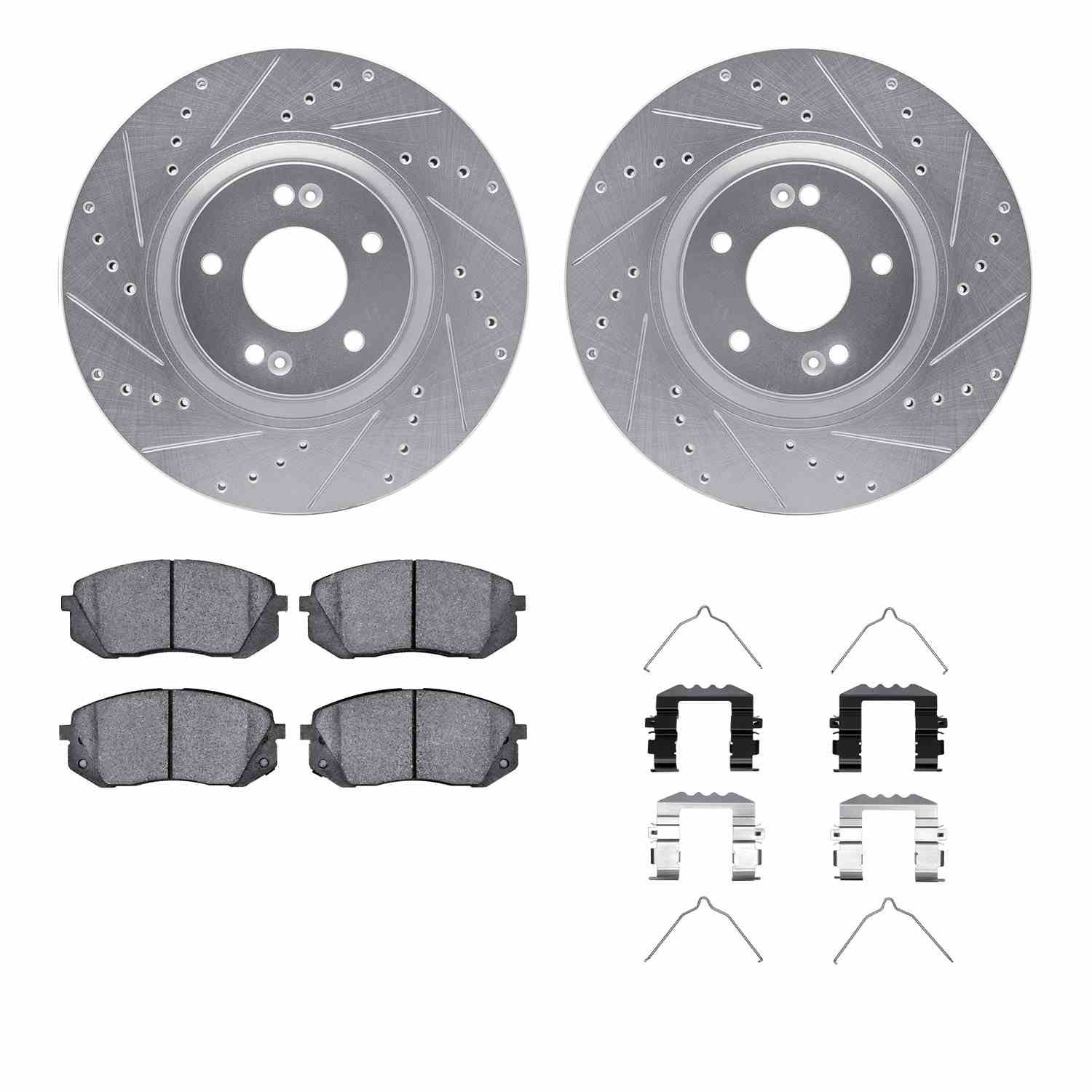 R1 Concepts 16-20 Hyundai Sonata Front Drilled & Slotted Silver Brake Rotor Set w/Ceramic Pads and Hardware
