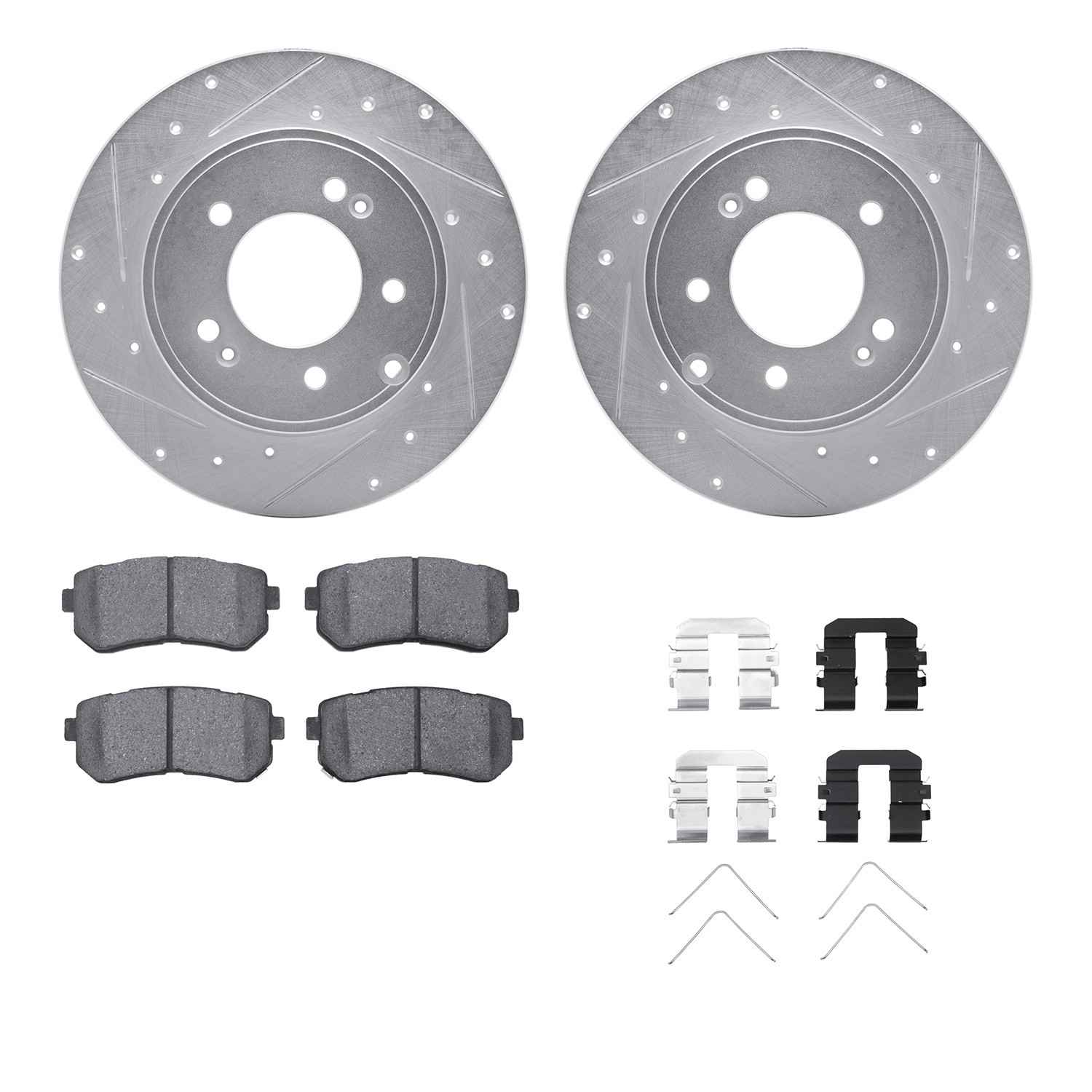 R1 Concepts 16-20 Hyundai Sonata Rear Drilled & Slotted Silver Brake Rotor Set w/Optimum OE Pads and Hardware