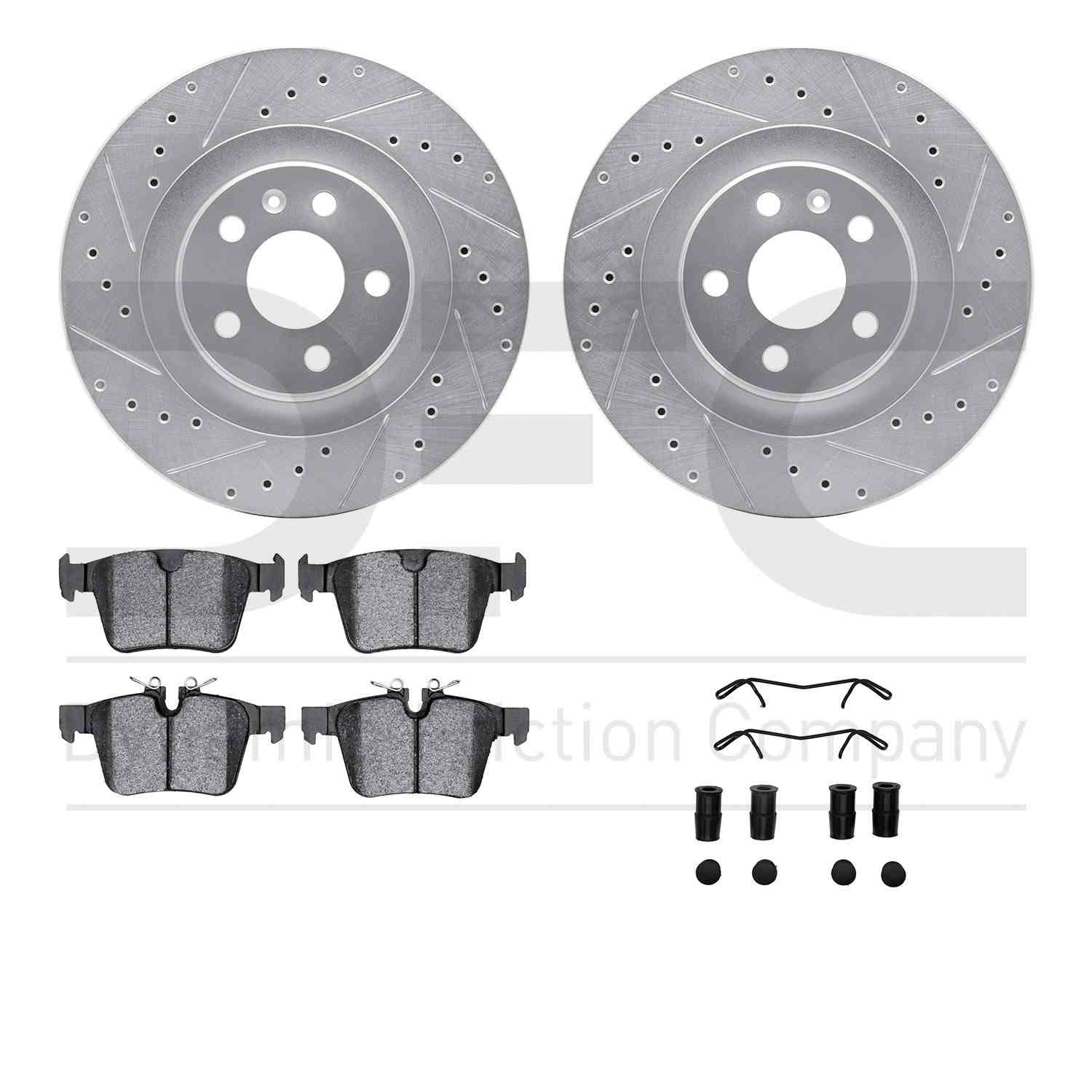 R1 Concepts 16-20 Volvo V90 Rear Drilled & Slotted Silver Brake Rotor Set w/Optimum OE Pads and Hardware