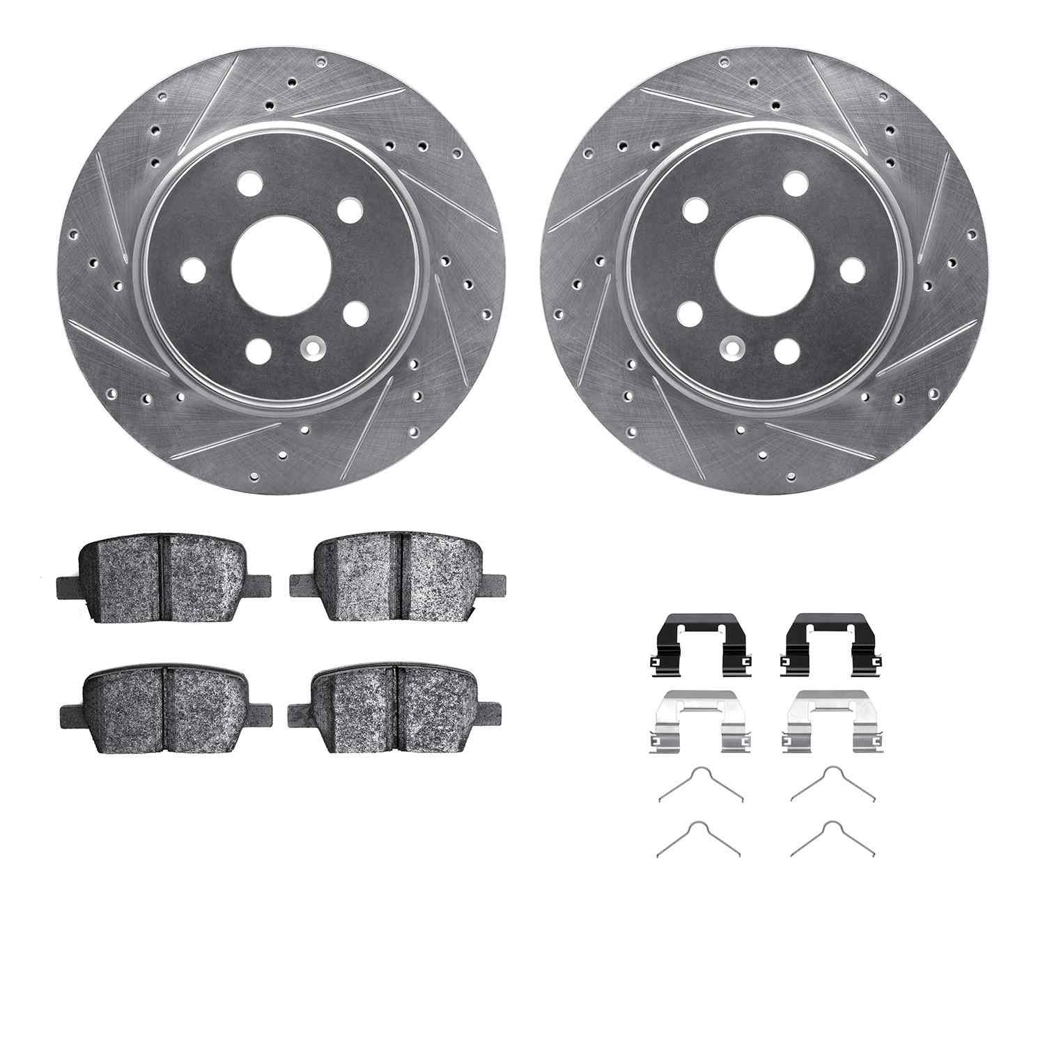 R1 Concepts 16-21 Cadillac CT6 Rear Drilled & Slotted Silver Brake Rotor Set w/Optimum OE Pads and Hardware