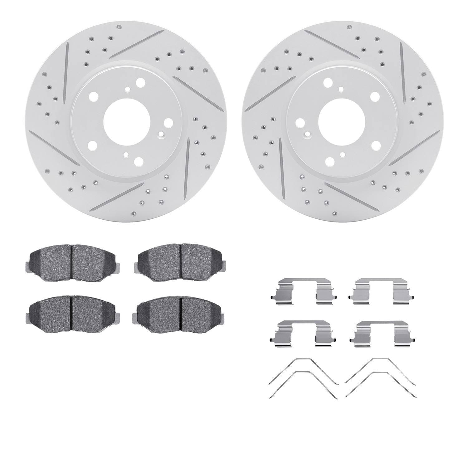 R1 Concepts 16-21 Honda Civic Front Drill/Slot Carbon Coated Rotor Set w/Optimum Pads