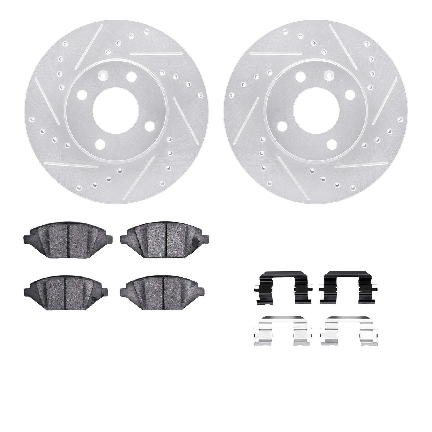 R1 Concepts 16-22 Chevrolet Spark Front Drilled & Slotted Silver Brake Rotor Set w/Ceramic Pads and Hardware
