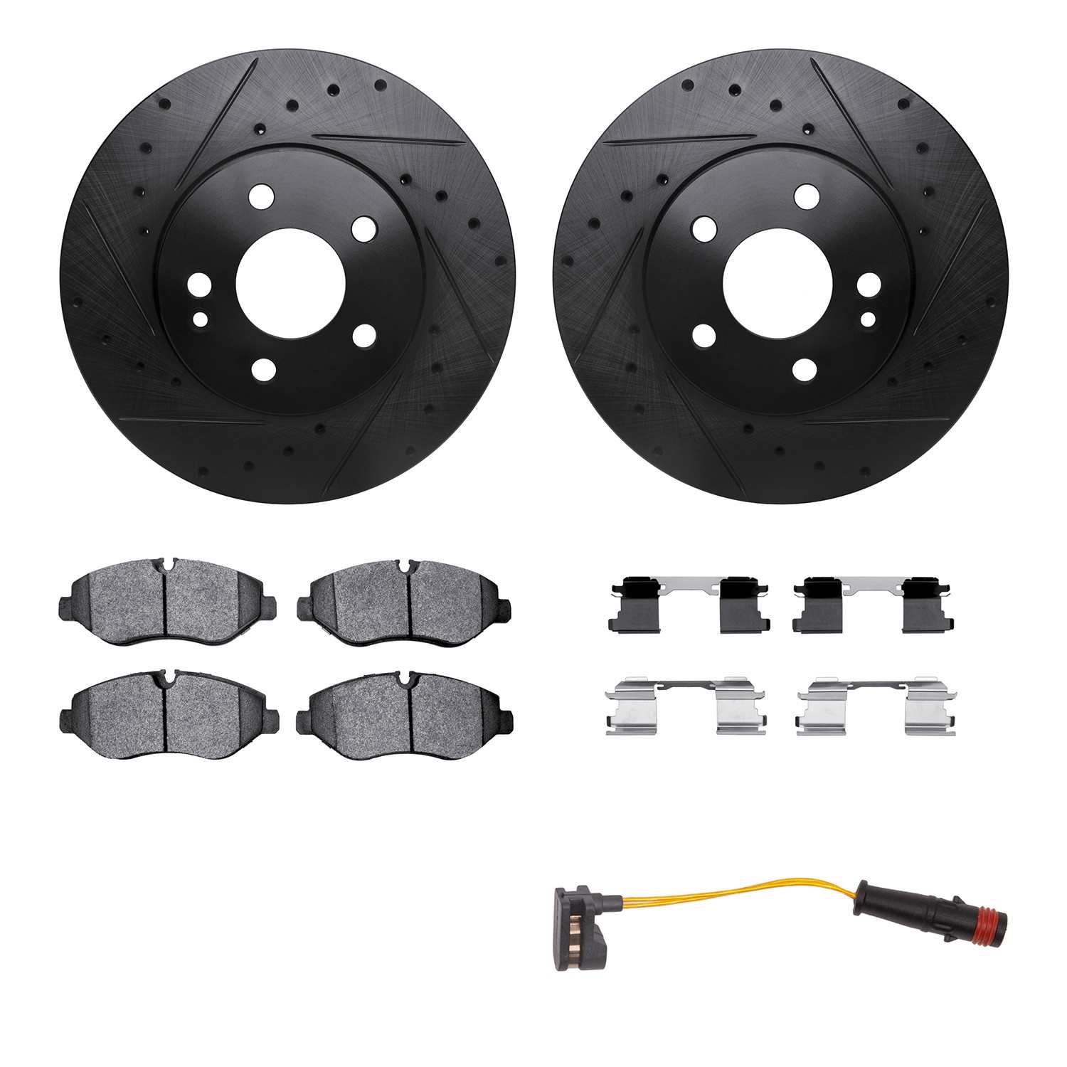R1 Concepts 16-23 Mercedes-Benz Metris Front Drilled & Slotted Black Brake Rotor Set w/Super Duty Pads