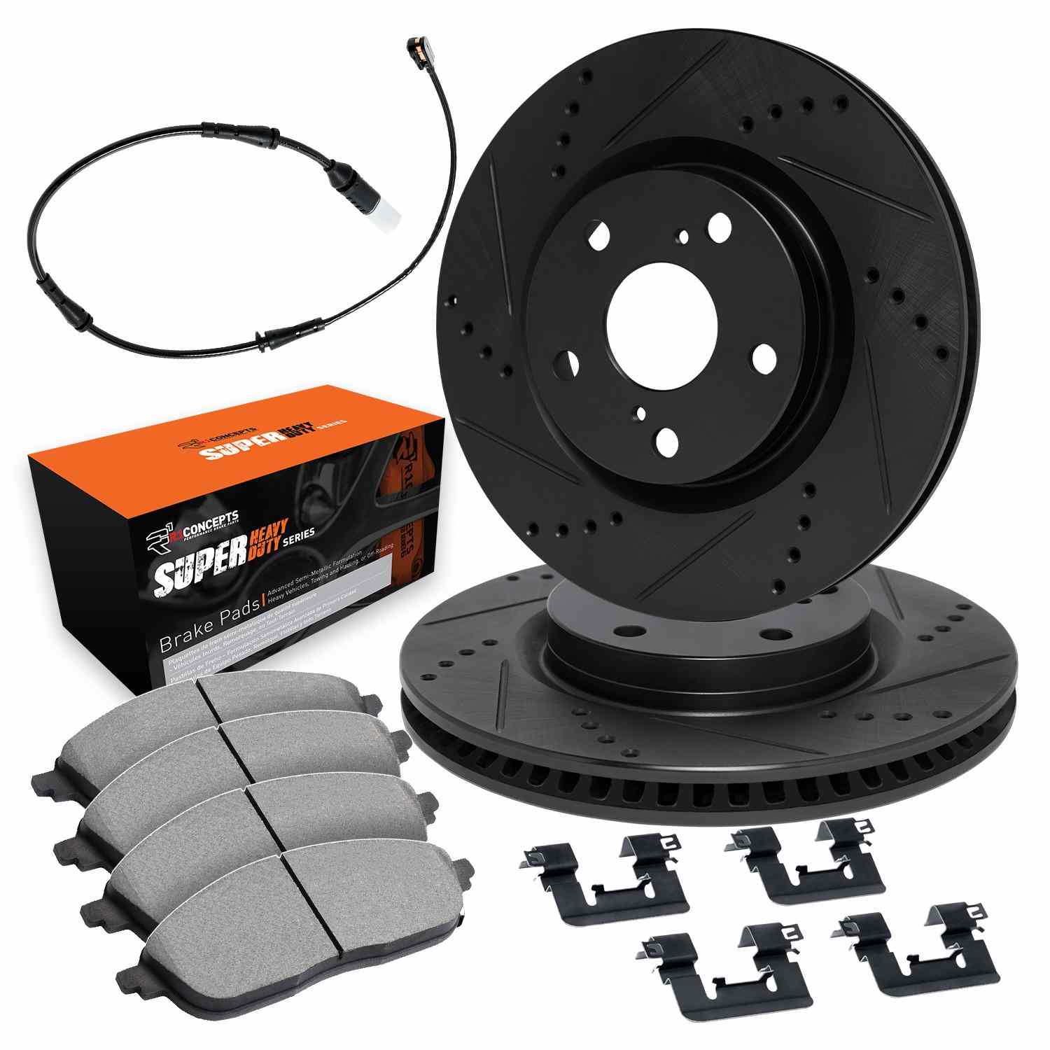 R1 Concepts 16-23 Mercedes-Benz Metris Front Drilled & Slotted Black Brake Rotor Set w/Super Duty Pads - Image 2