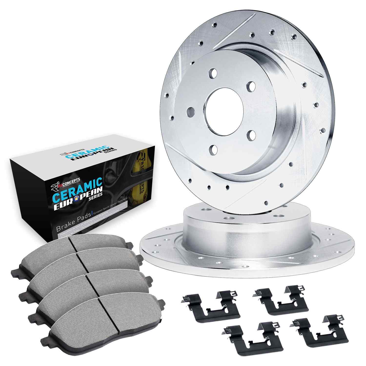 R1 Concepts 16-23 Mercedes-Benz Metris Rear Drill/Slot Silver Rotors w/Euro Ceramic Pads - Image 2