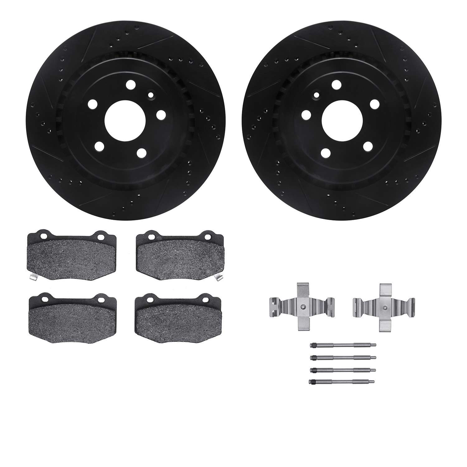 R1 Concepts 16-24 Cadillac ATS Rear Drilled & Slotted Black Brake Rotor Set w/Optimum OE Pads and Hardware