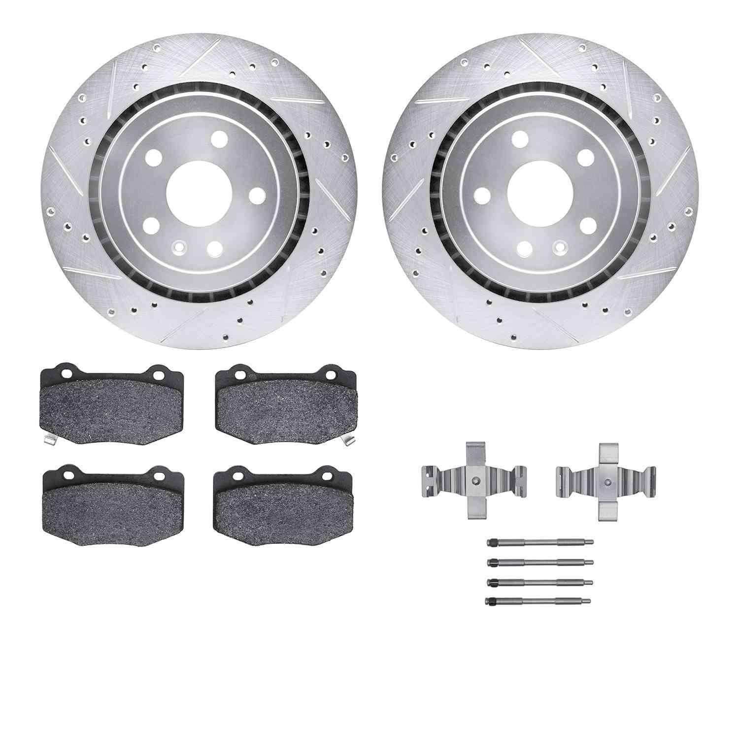 R1 Concepts 16-24 Cadillac ATS Rear Drilled & Slotted Silver Brake Rotor Set w/Optimum OE Pads and Hardware