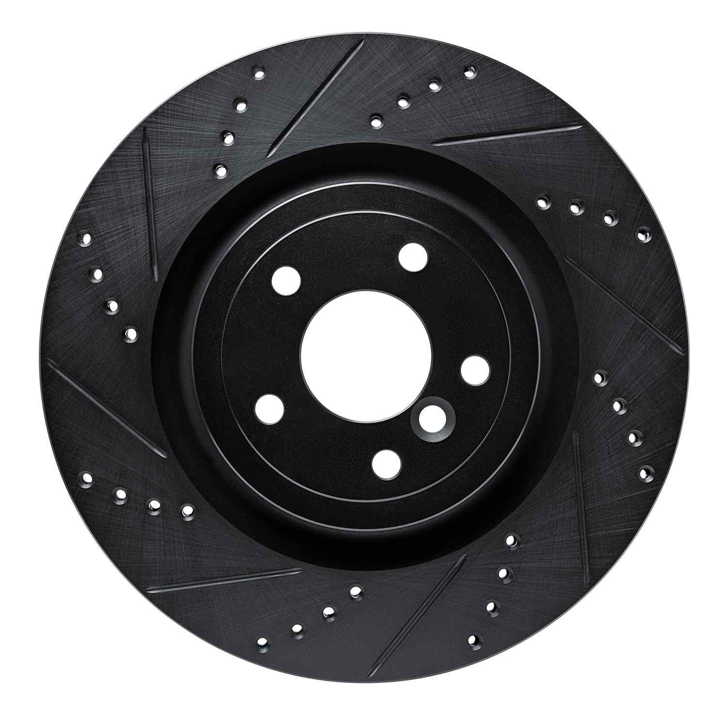 R1 Concepts 16-24 Jaguar XF Rear Left Drilled & Slotted Black Brake Rotor