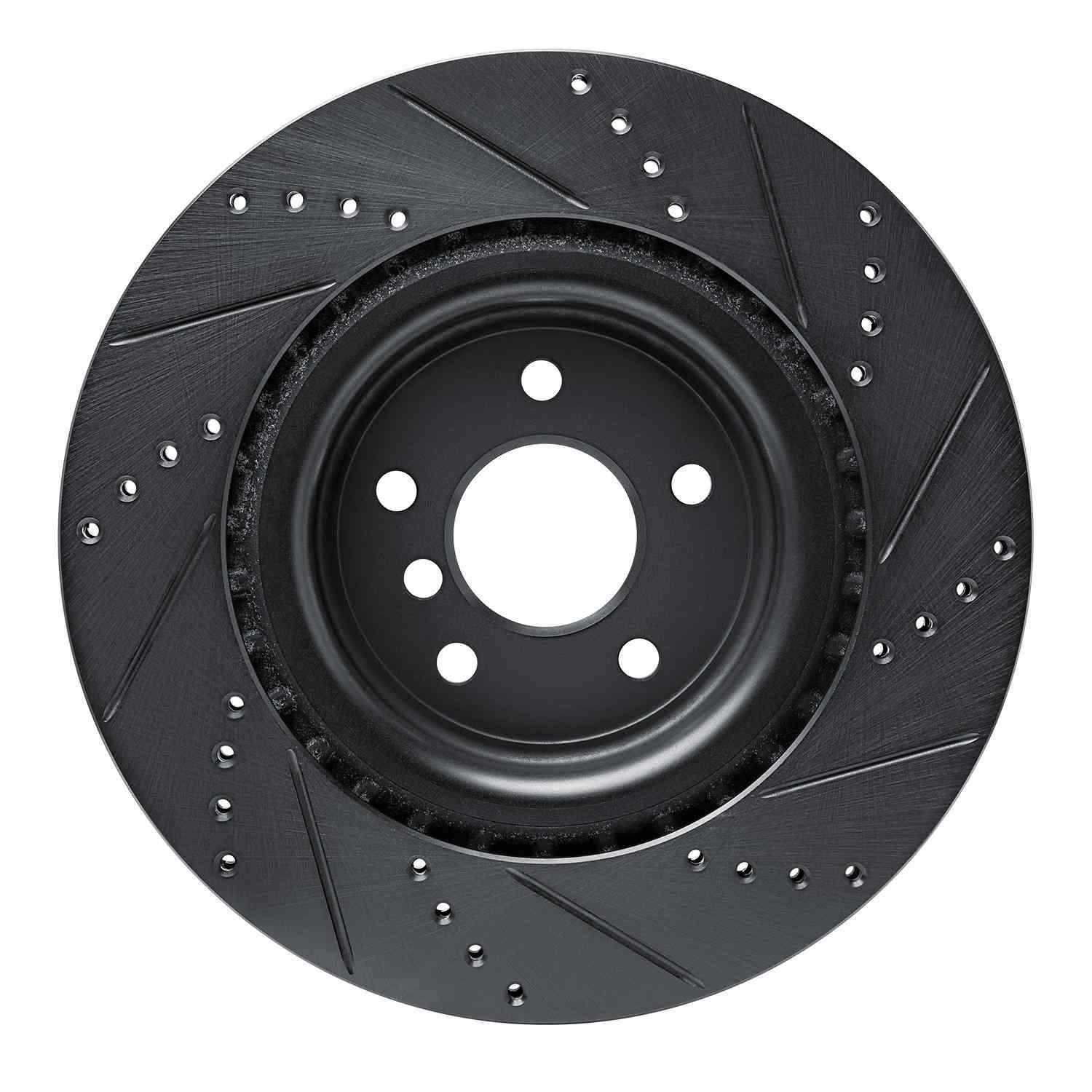 R1 Concepts 16-24 Jaguar XF Rear Left Drilled & Slotted Black Brake Rotor - Image 2