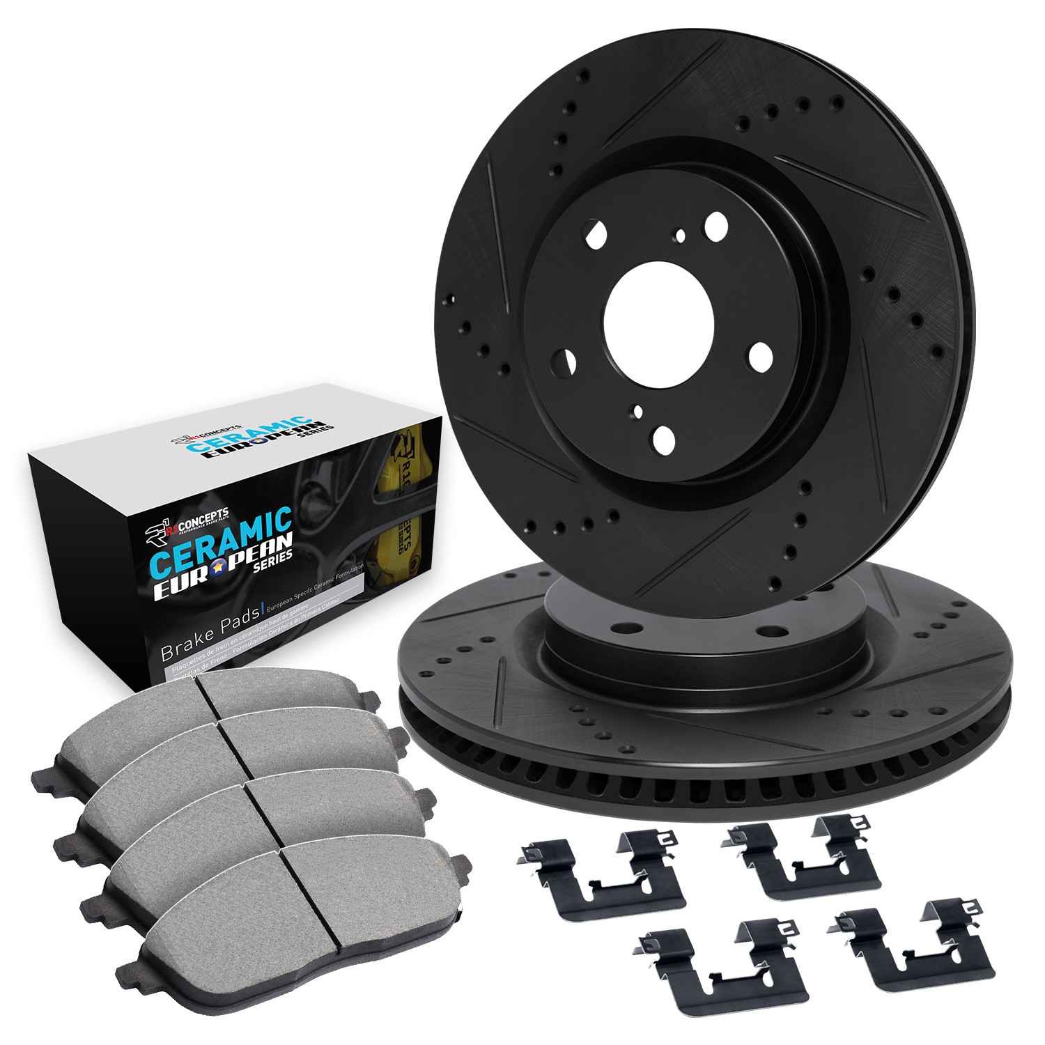 R1 Concepts 16-25 BMW 840i xDrive Rear Drill/Slot Black Rotors w/Euro Ceramic Pads