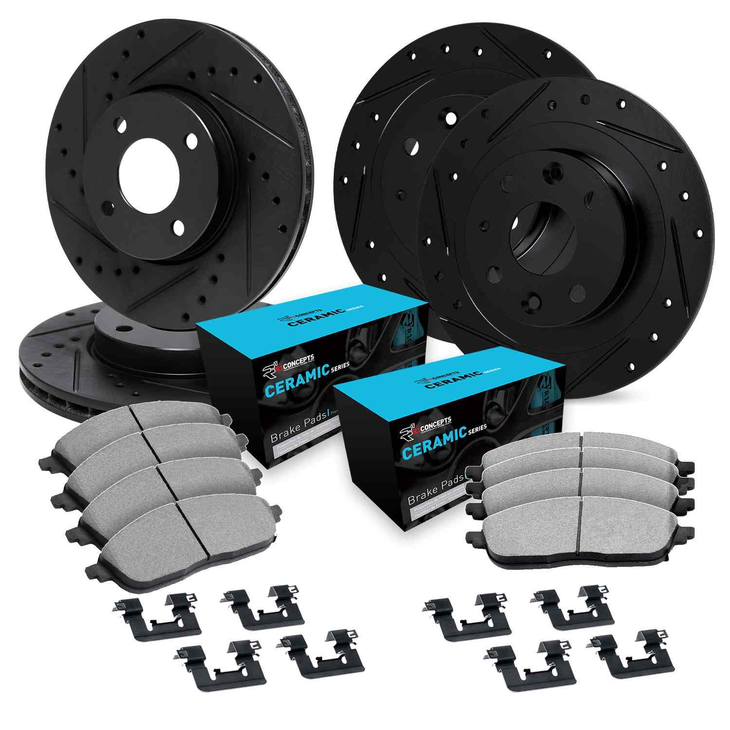 R1 Concepts 16-25 Fiat 124 Spider Front & Rear Drill/Slot Black Rotors w/Ceramic Pads