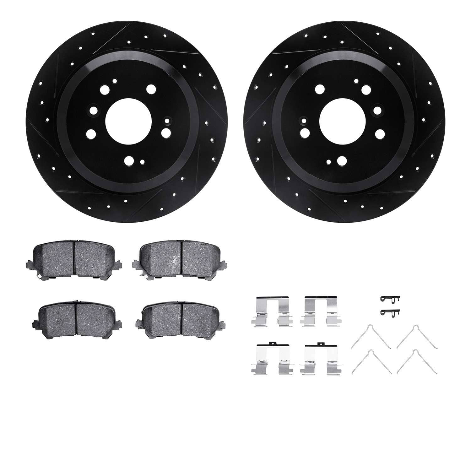 R1 Concepts 16-25 Honda Passport Rear Drilled & Slotted Black Brake Rotor Set w/Optimum OE Pads and Hardware