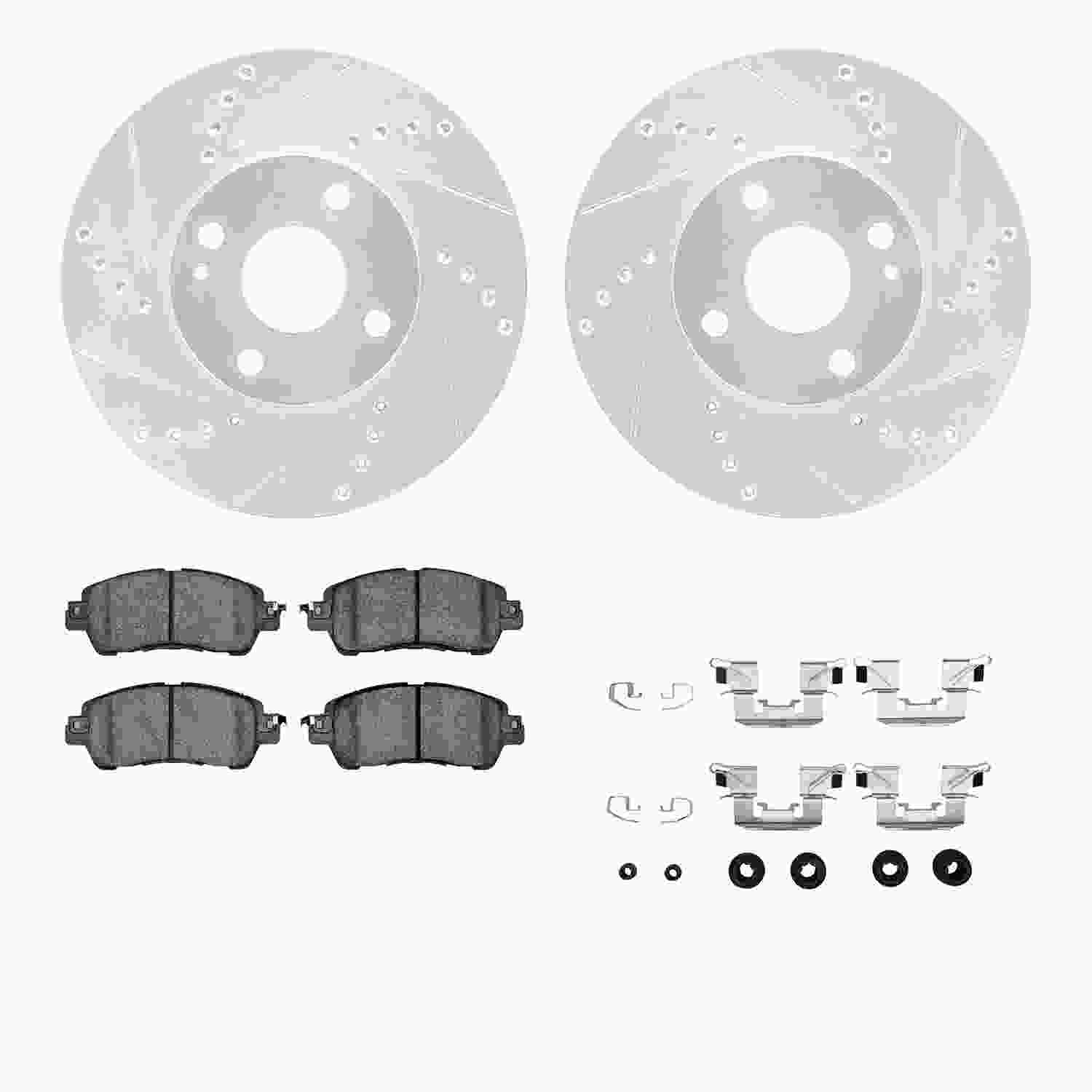 R1 Concepts 16-25 Mazda 2 Front Drilled & Slotted Silver Brake Rotor Set w/Optimum OE Pads and Hardware