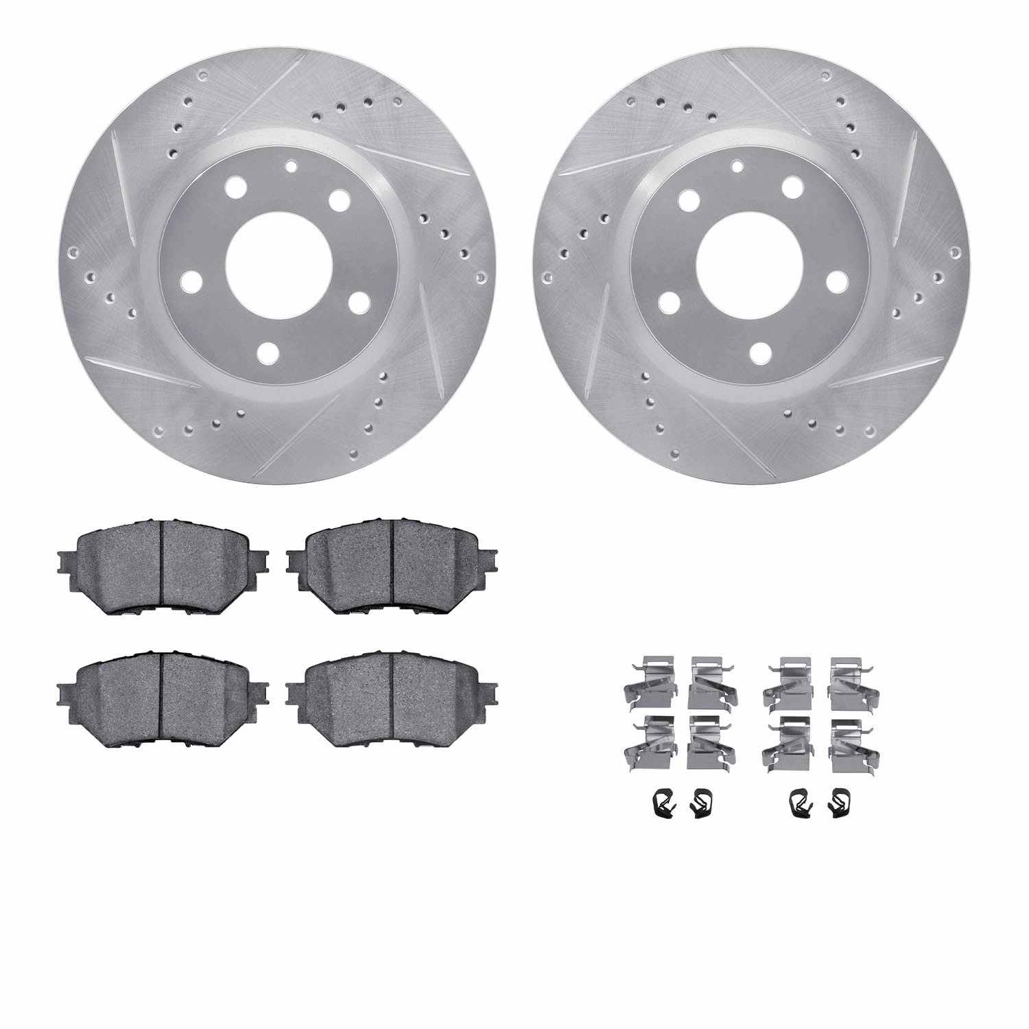 R1 Concepts 17-18 Mazda 3 Front Drilled & Slotted Silver Brake Rotor Set w/Ceramic Pads and Hardware