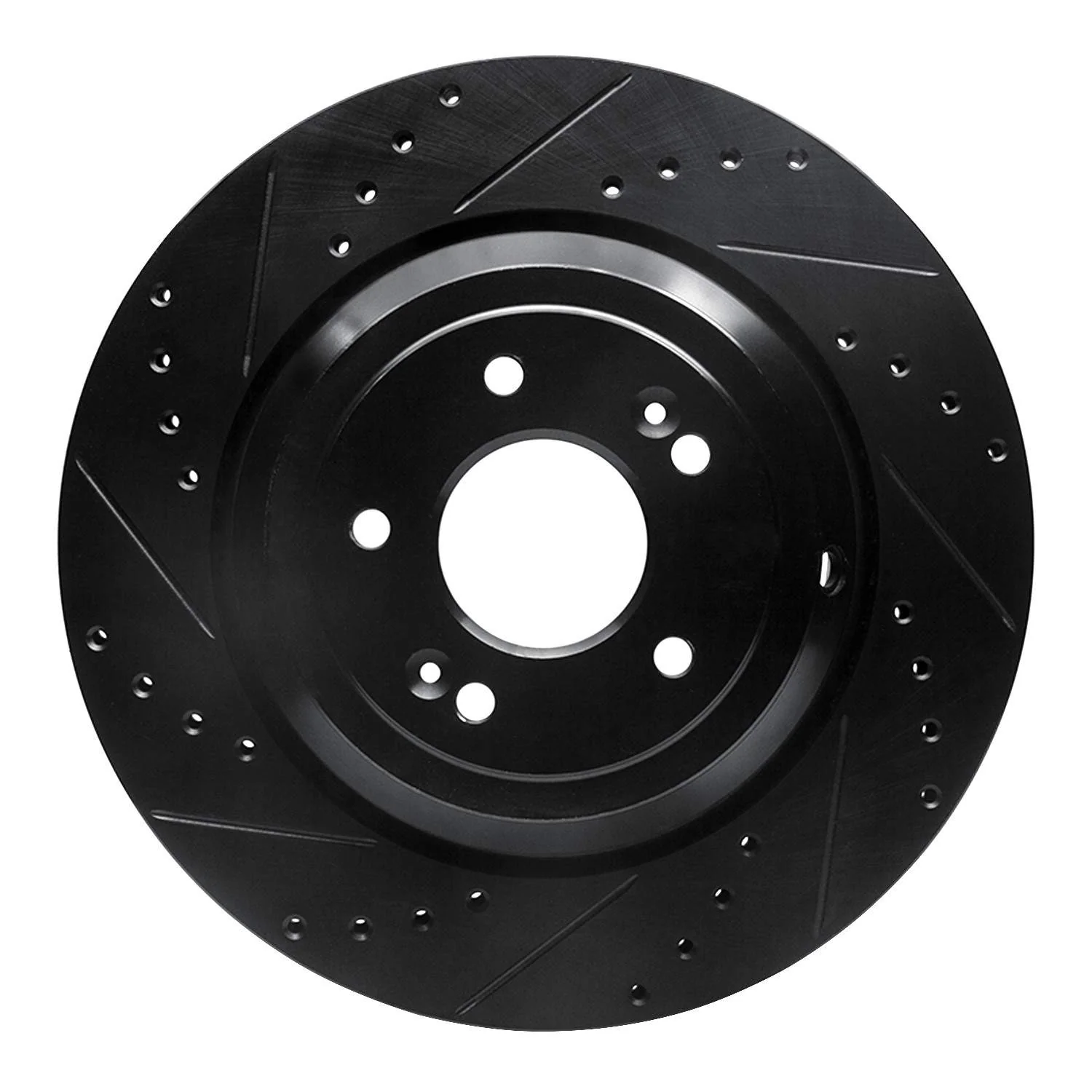 R1 Concepts 17-19 Genesis G90 Rear Left Drilled & Slotted Black Brake Rotor