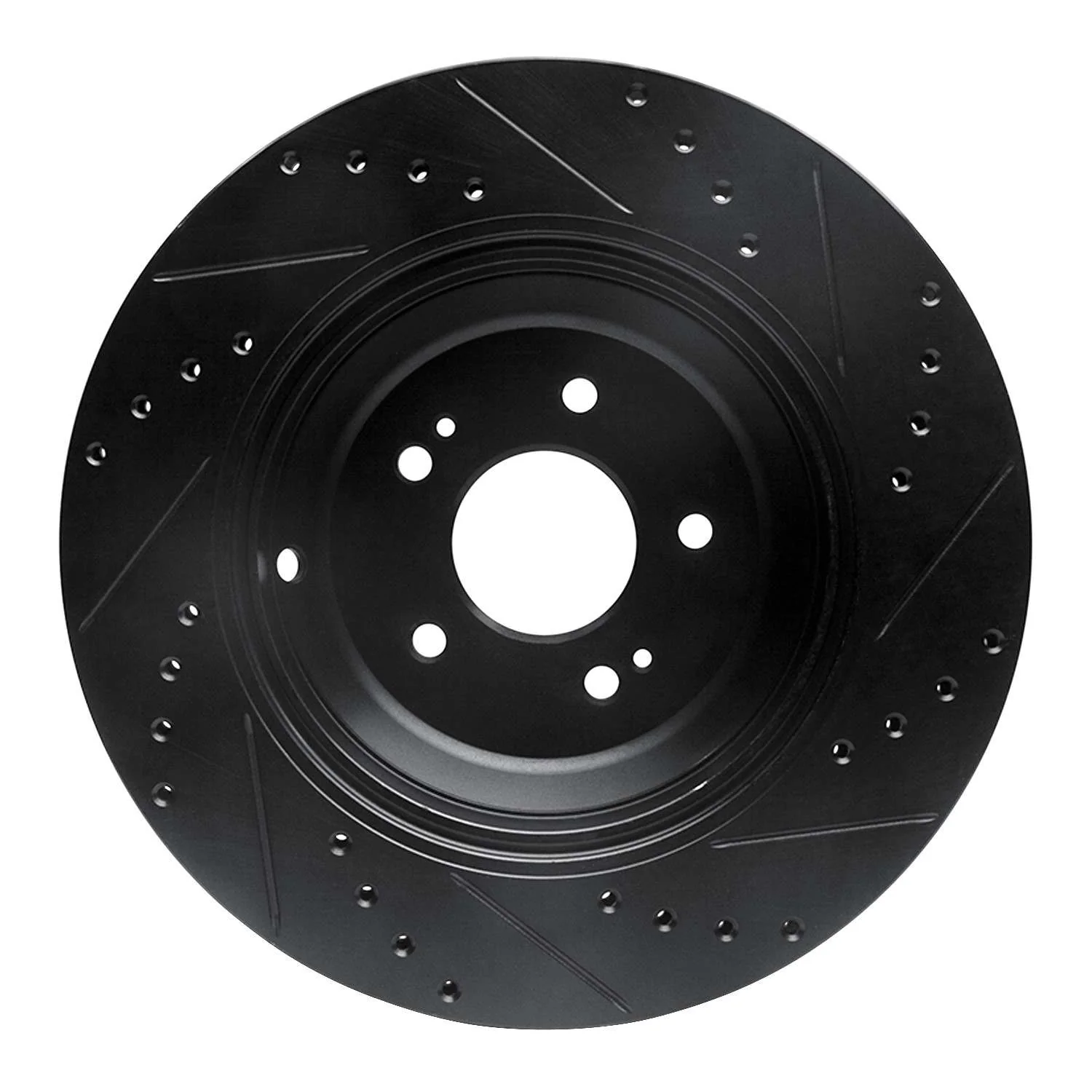 R1 Concepts 17-19 Genesis G90 Rear Left Drilled & Slotted Black Brake Rotor - Image 2