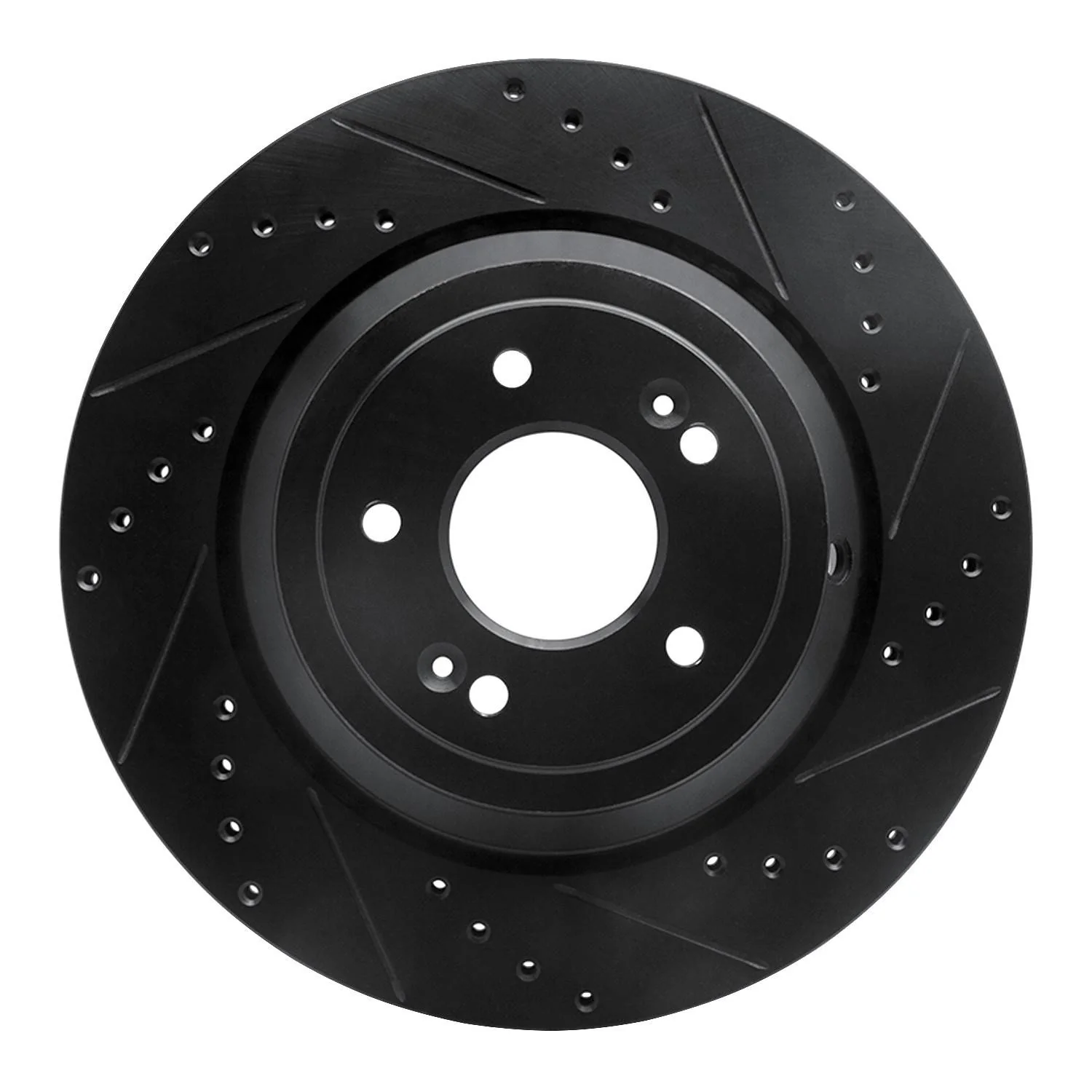 R1 Concepts 17-19 Genesis G90 Rear Right Drilled & Slotted Black Brake Rotor