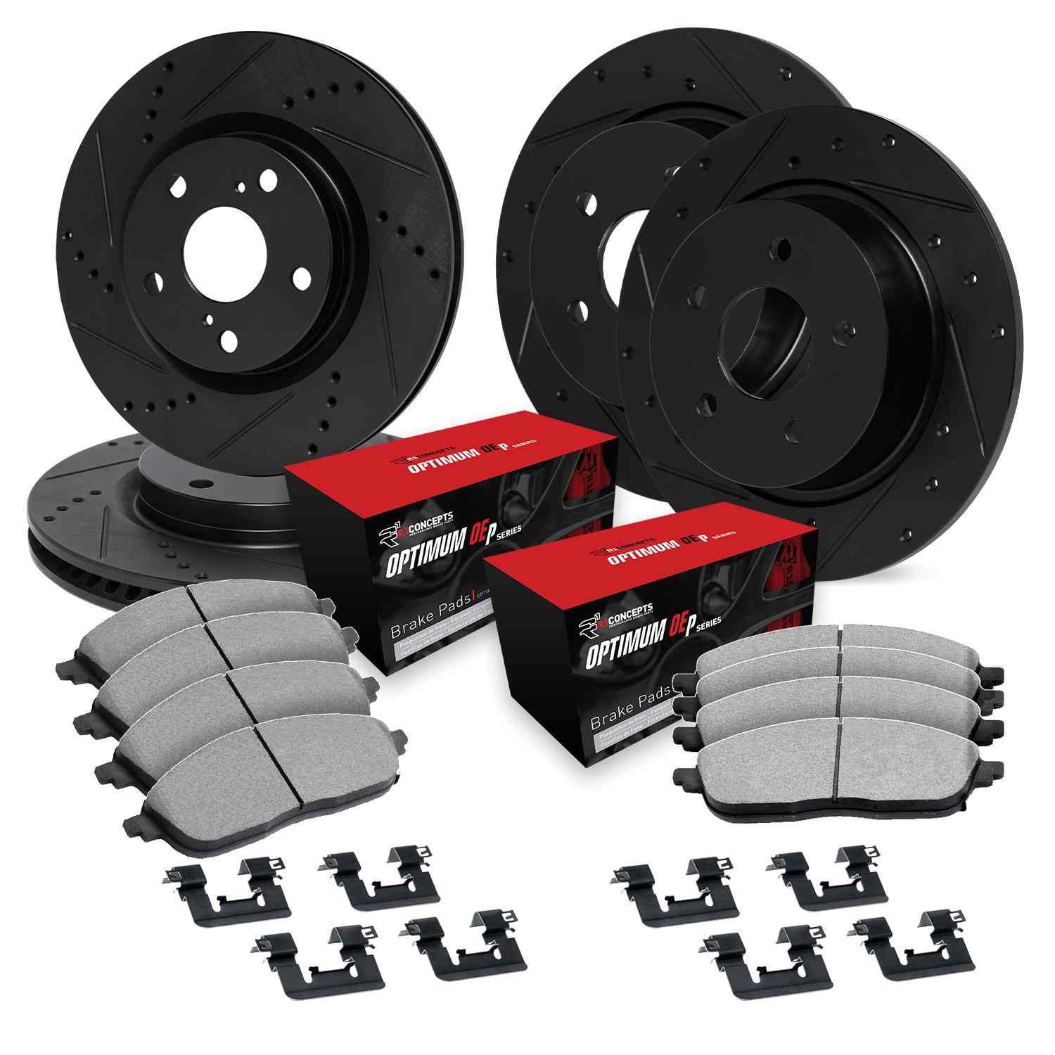 R1 Concepts 17-20 Acura MDX Front & Rear Drill/Slot Black Rotors w/Optimum Pads