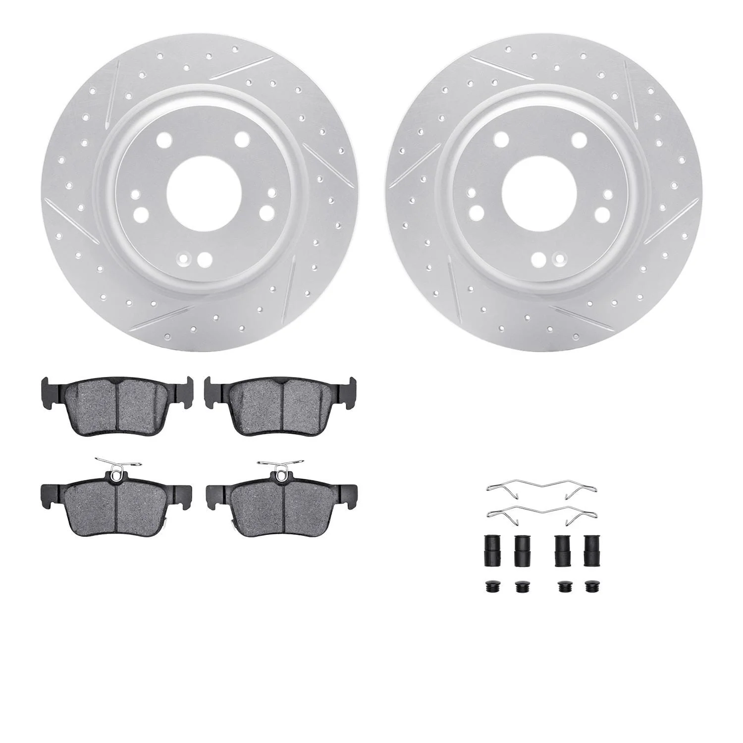 R1 Concepts 17-20 Honda Civic Rear Drill/Slot Carbon Coated Rotor Set w/Optimum Pads