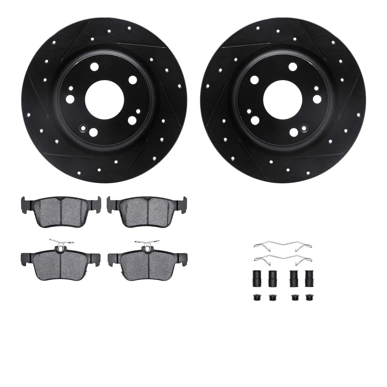 R1 Concepts 17-20 Honda Civic Rear Drilled & Slotted Black Brake Rotor Set w/Ceramic Pads and Hardware