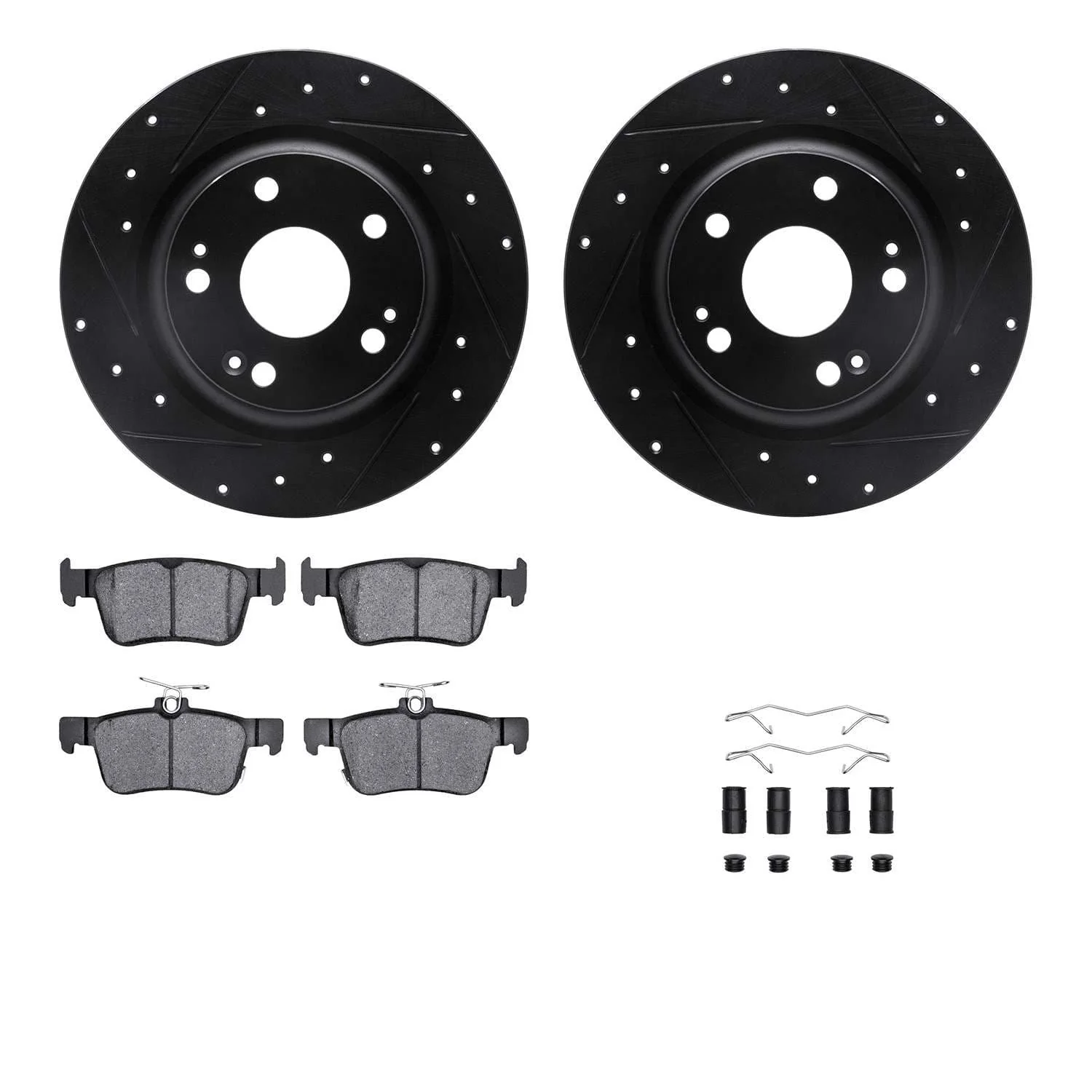 R1 Concepts 17-20 Honda Civic Rear Drilled & Slotted Black Brake Rotor Set w/Optimum OE Pads and Hardware
