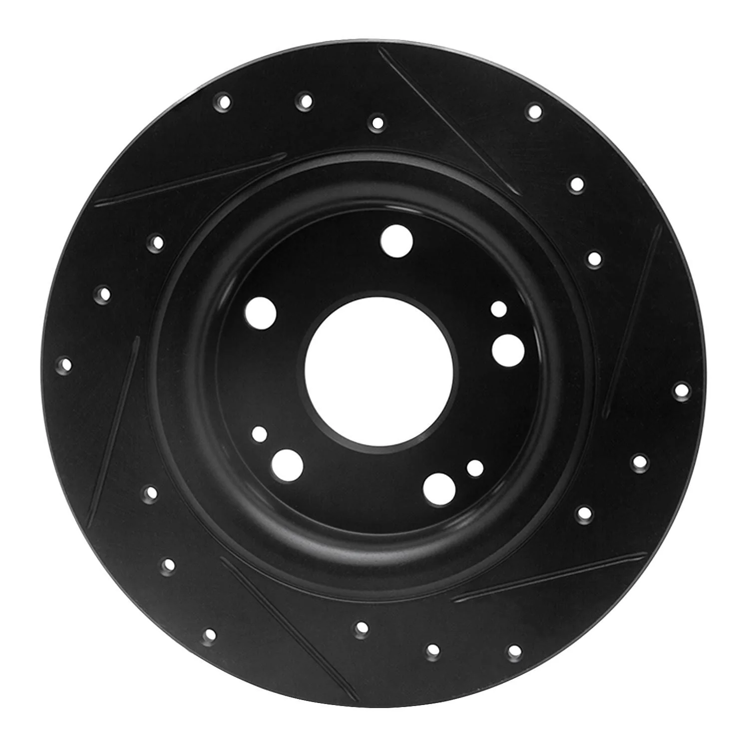 R1 Concepts 17-20 Honda Civic Sedan Rear Left Drilled & Slotted Black Brake Rotor - Image 2