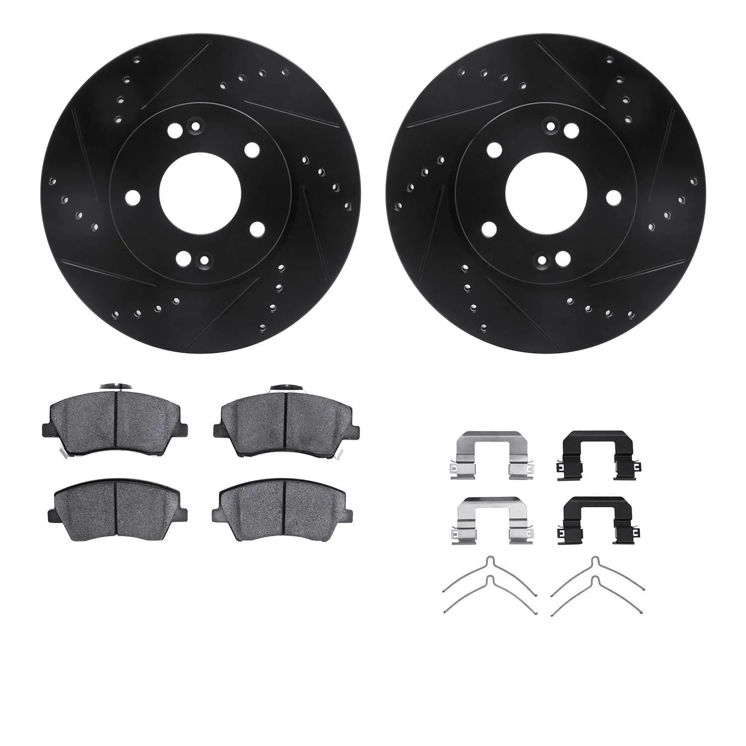 R1 Concepts 17-20 Hyundai Elantra Front Drill/Slot Black Rotors w/Optimum Pads