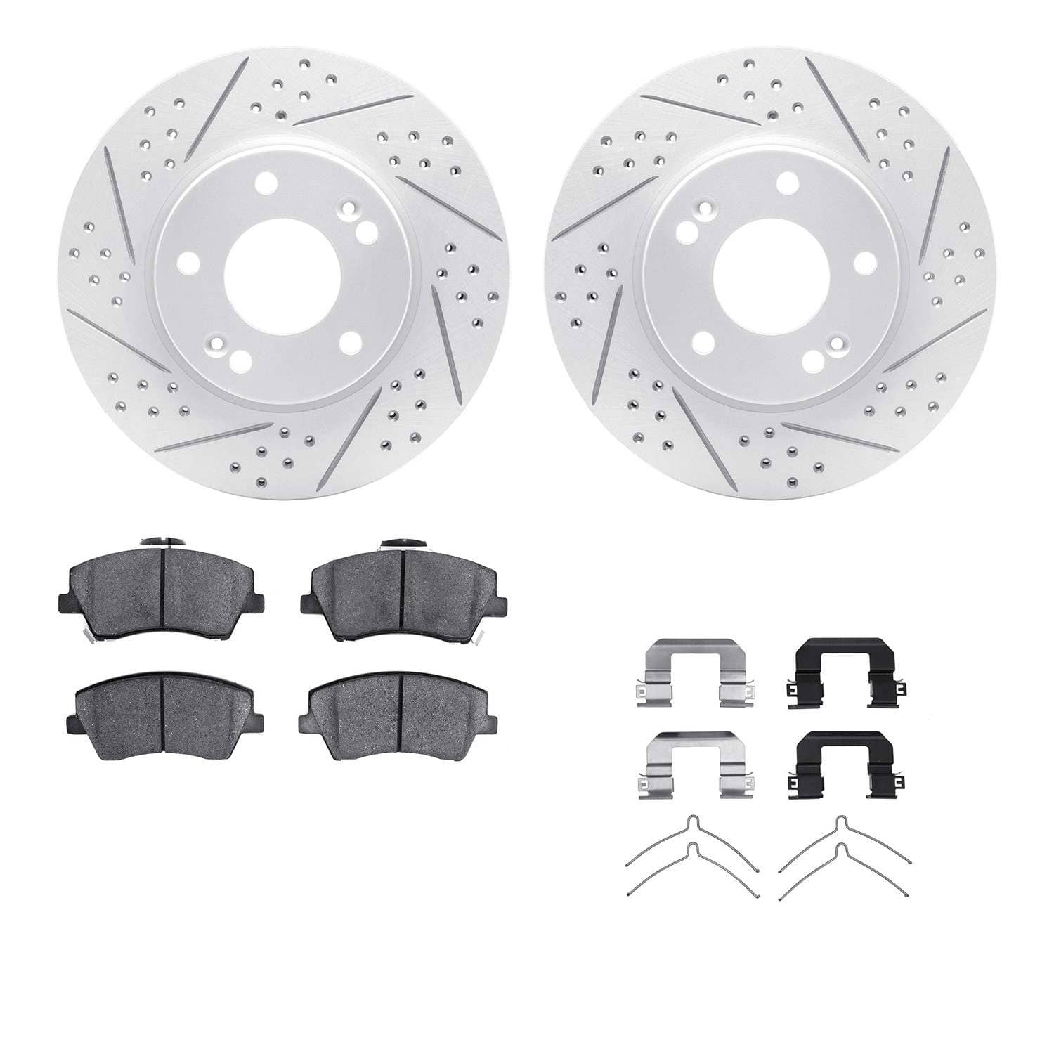 R1 Concepts 17-20 Hyundai Elantra Front Drill/Slot Carbon Coated Rotor Set w/Optimum Pads