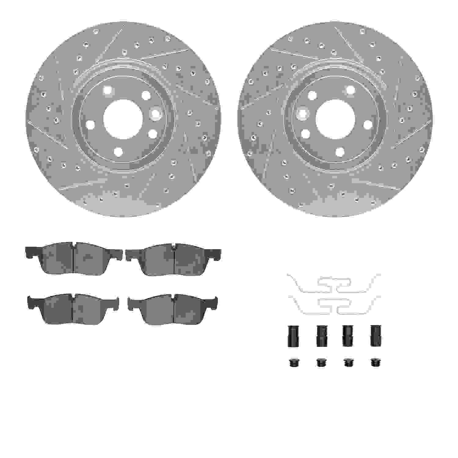 R1 Concepts 17-20 Jaguar XE Front Drilled & Slotted Silver Brake Rotor Set w/Euro Ceramic Pads and Hardware