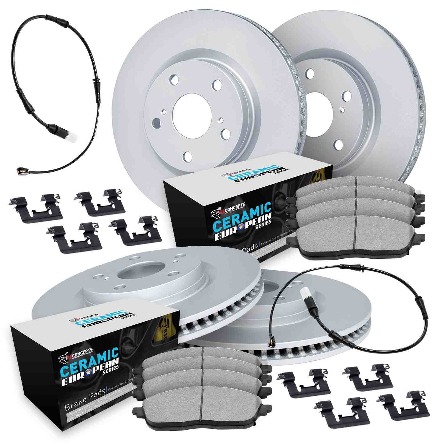R1 Concepts 17-20 Jaguar XE Front & Rear Carbon Coated Brake Rotor Set w/Euro Ceramic Pads