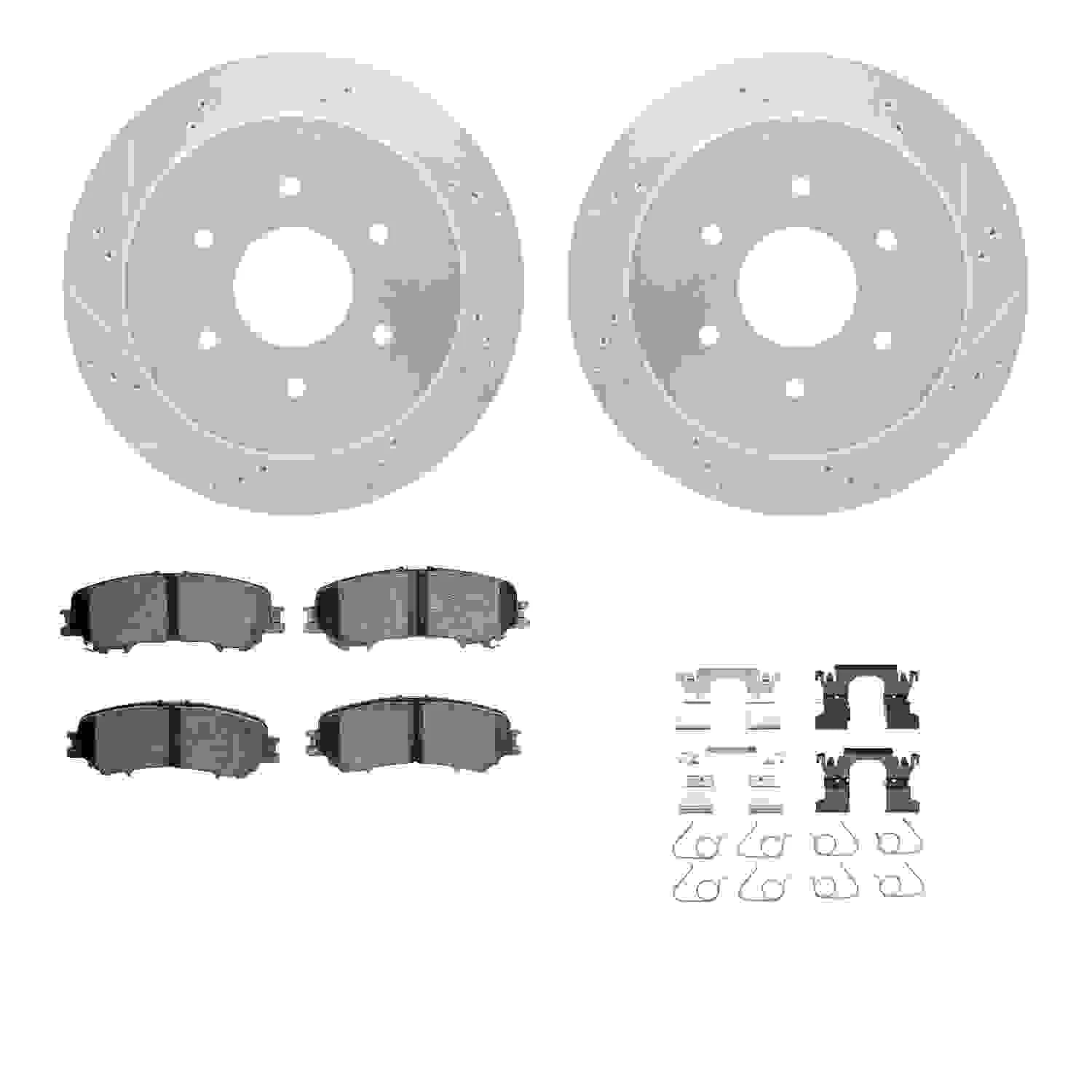 R1 Concepts 17-24 Nissan Titan Rear Drilled & Slotted Silver Brake Rotor Set w/Ceramic Pads and Hardware