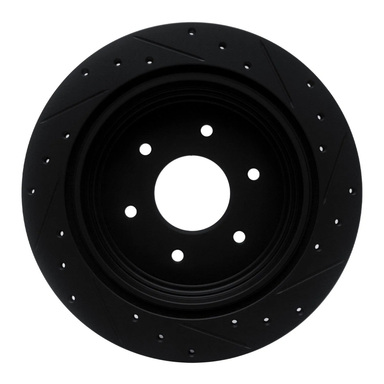 R1 Concepts 17-24 Nissan Titan Rear Left Drilled & Slotted Black Brake Rotor - Image 2