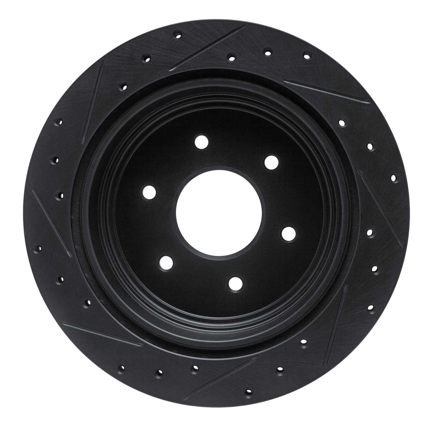 R1 Concepts 17-24 Nissan Titan Rear Right Drilled & Slotted Black Brake Rotor - Image 2