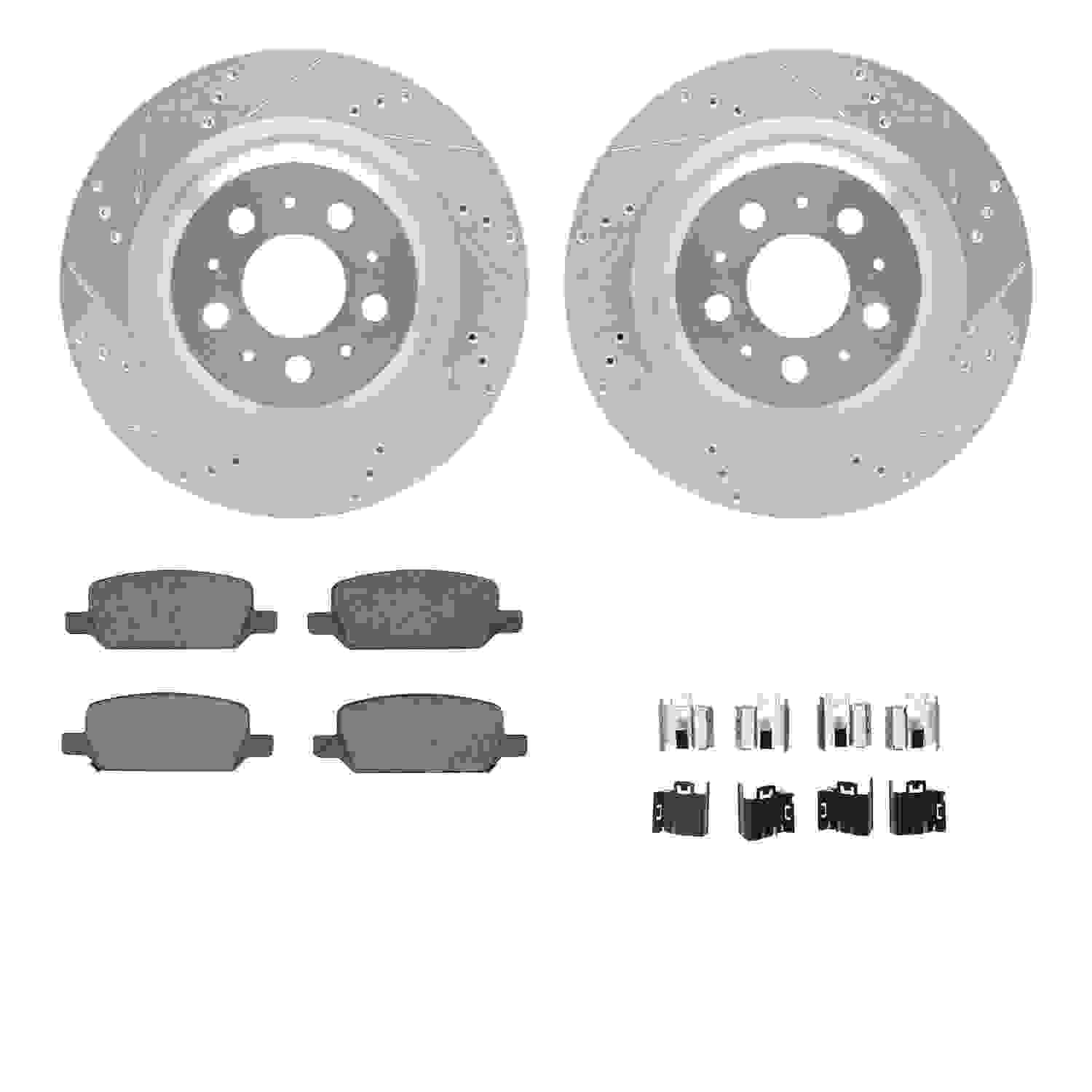 R1 Concepts 17-24 Tesla 3 Rear Drilled & Slotted Silver Brake Rotor Set w/Optimum OE Pads and Hardware