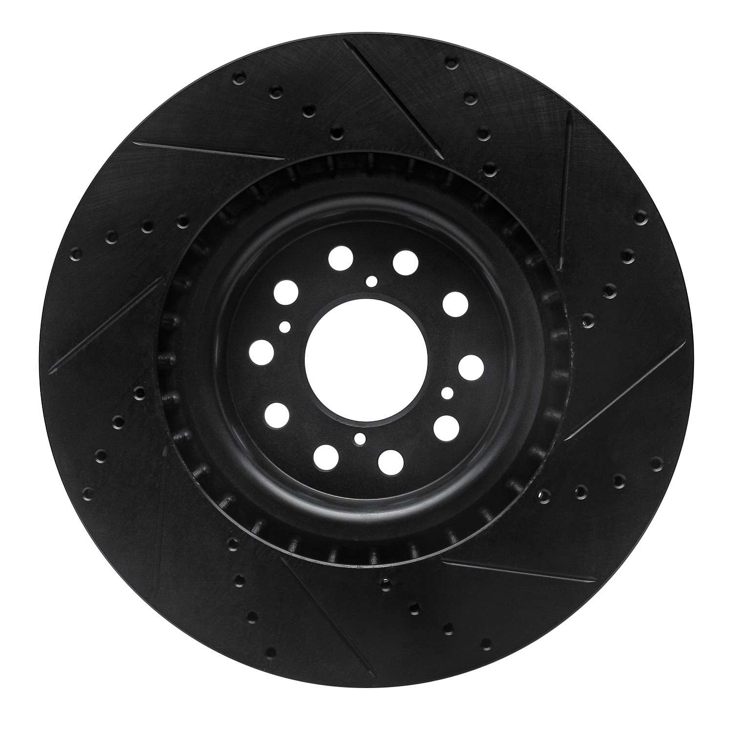 R1 Concepts 17-25 Acura Integra Front Left Drilled & Slotted Black Brake Rotor - Image 2
