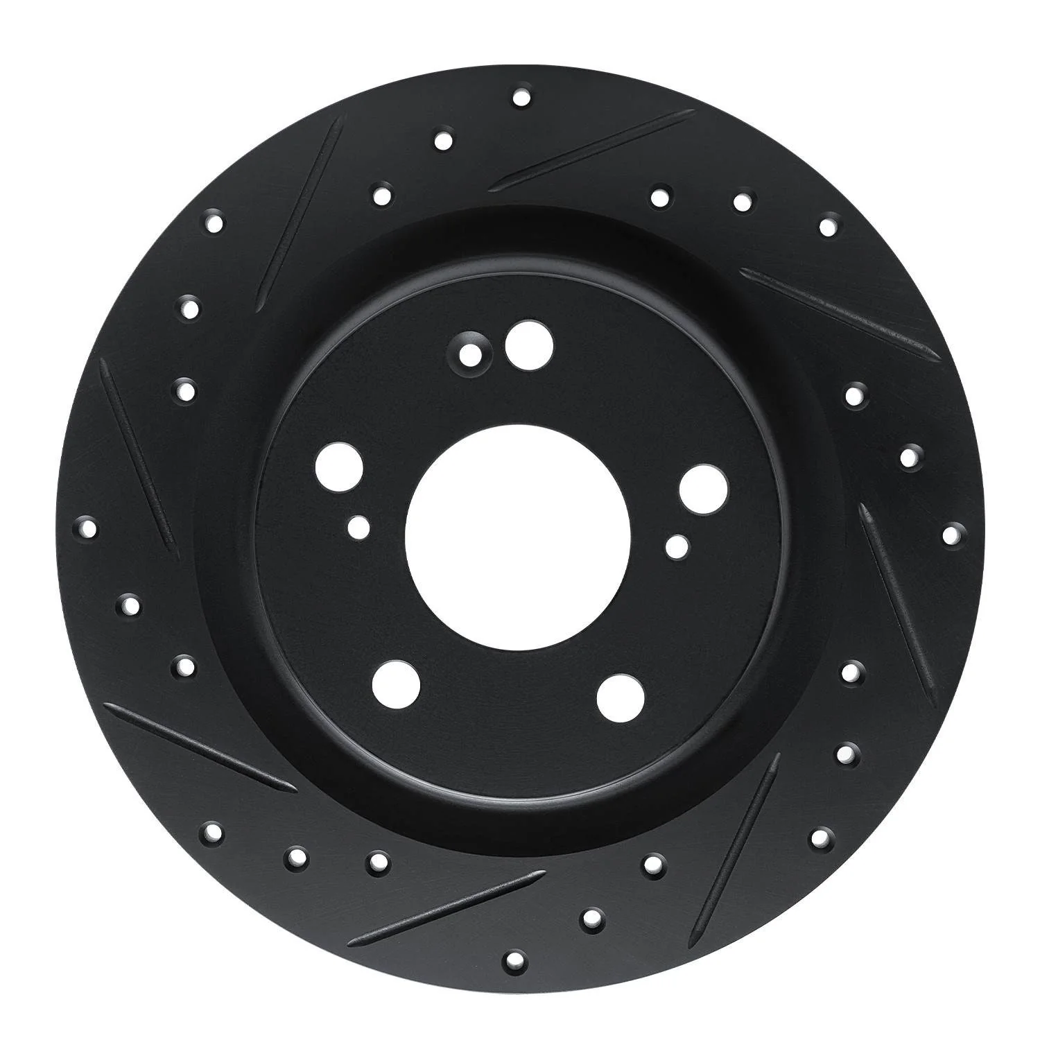 R1 Concepts 17-25 Acura Integra Rear Left Drilled & Slotted Black Brake Rotor